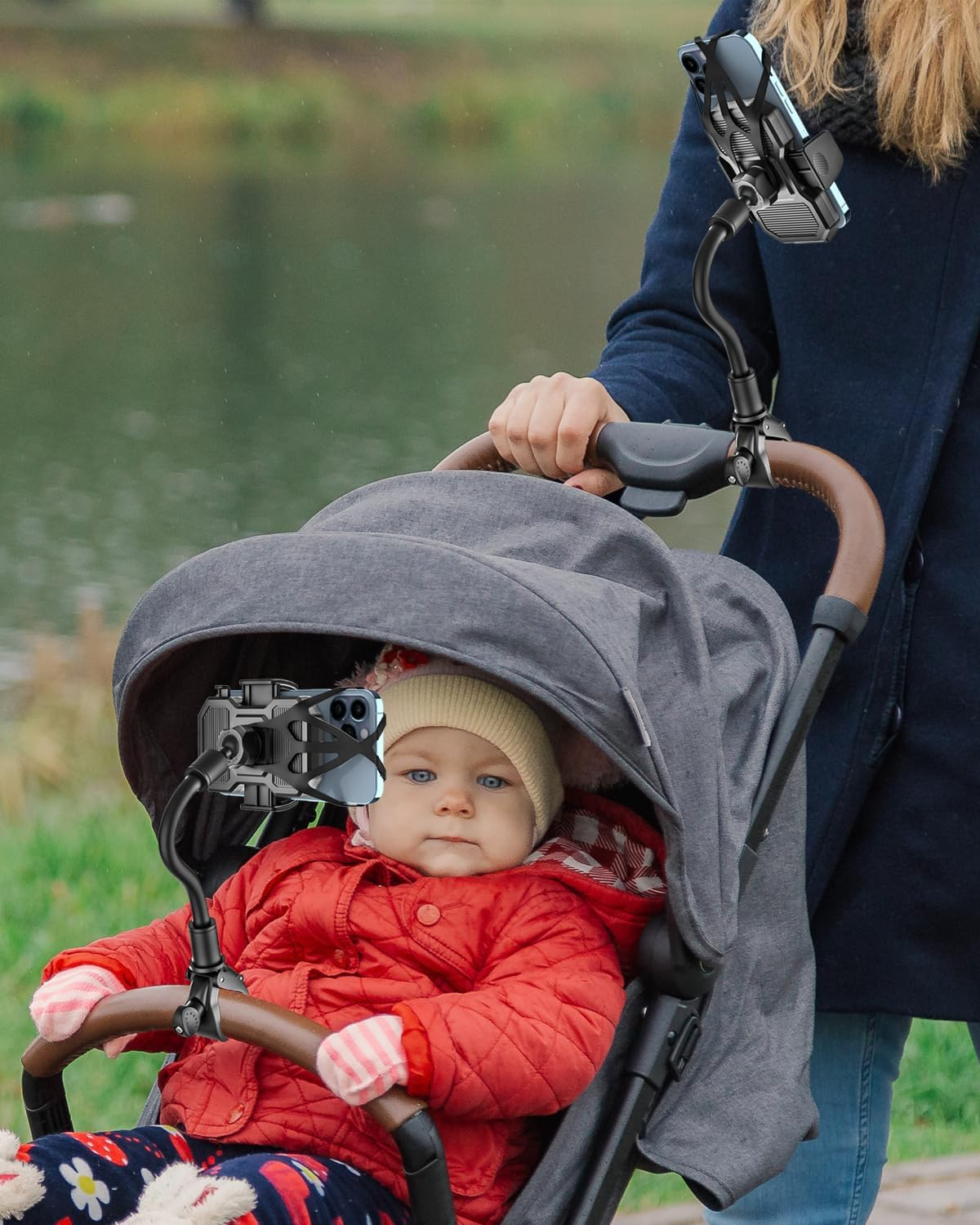 Gooseneck Stroller Phone Holder, Cell Phone Mount Pole Clamp for Baby Stroller, Shopping Cart, Wheelchair, One Hand Operation Phone Clip, for Iphone 16 15 Pro Max 14 13 12 11, Android, All Smartphones image number 5
