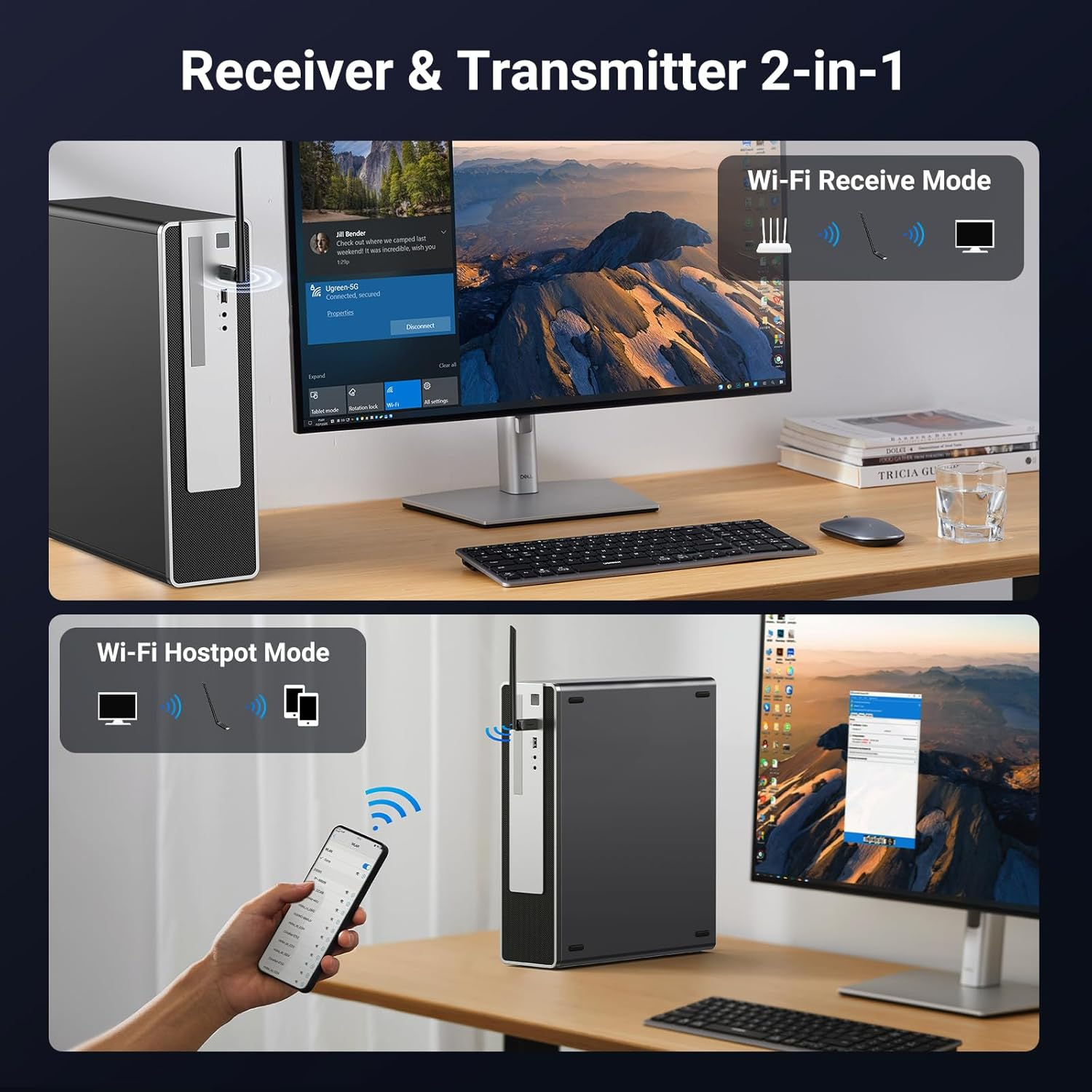 UGREEN AX900 Wifi Adapter Dual Band USB Computer Network Adapters with 6Dbi High Gain Antenna Wireless Dongle for PC Desktop Laptop Built-In Driver Supports Windows 10/11