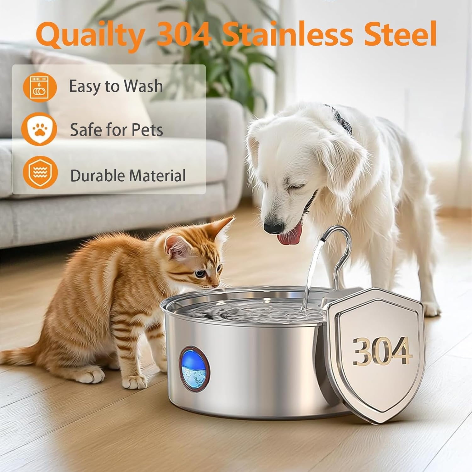 Cat Water Fountain Stainless Steel,8L/270Oz Dog Water Fountain Large Capacity with Filters,Ultra Quiet Water Drinking Fountain,Automatic Water Fountain Indoor for Dogs,Cats,Multiple Pets image number 4