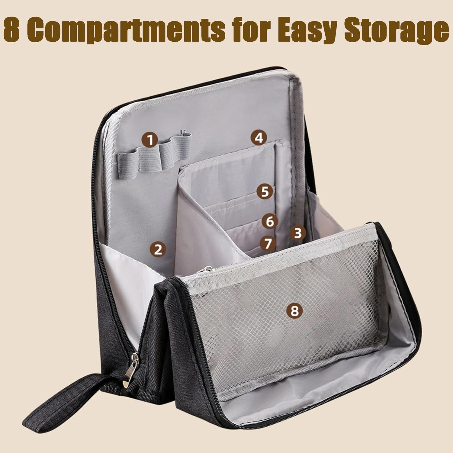 Standing Makeup Bag Portable, Large Capacity, Multi-Purpose Large Capacity Oxford Cloth Stand up Makeup Bag, Doresty Standing Waterproof Toiletry Bag with Compartments (Black) - Blue image number 7