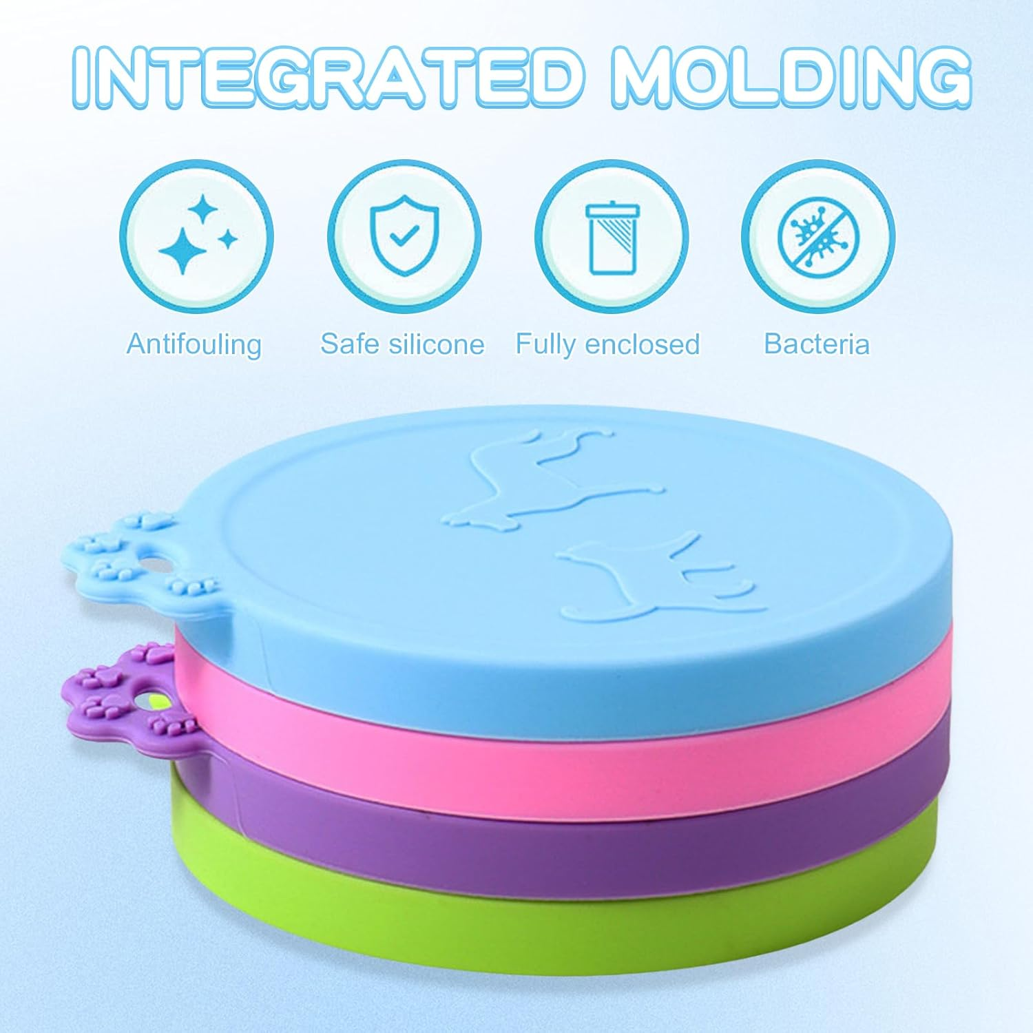 Naapesi 4 Pieces Can Lids for Tins with Spoons, Universal Size Tin Can Covers Lids, Silicone Lid Can Tops Cover for Cat Dog, Standard Size Can Tops and Spoons, Dog Food Tin Lids Covers for Cans image number 4