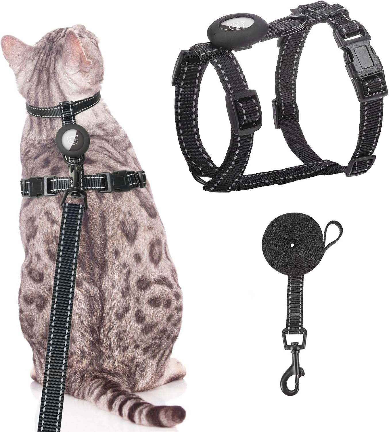 SCENEREAL Cat Harness and Leash Set Escape Proof with Airtag Holder, Reflective Pet Harnesses for Walking, Adjustable Kitty Vest Soft Harness Outdoor Indoor, Cute Travel Boys Girls Small Large Cats