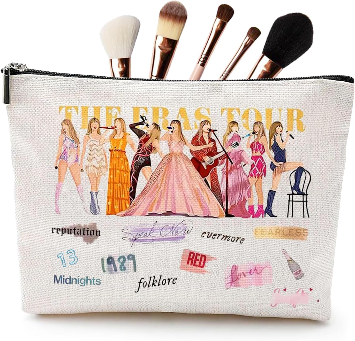 Music Lover Makeup Bag, Singer Tour Fans Gifts Cosmetic Bag, Fans Portable Makeup Bag for Women and Girls Travel Gym Home Organization，For Women Sister Mum Music Lover Singer Fans（Yellow）, Yellow image number 3