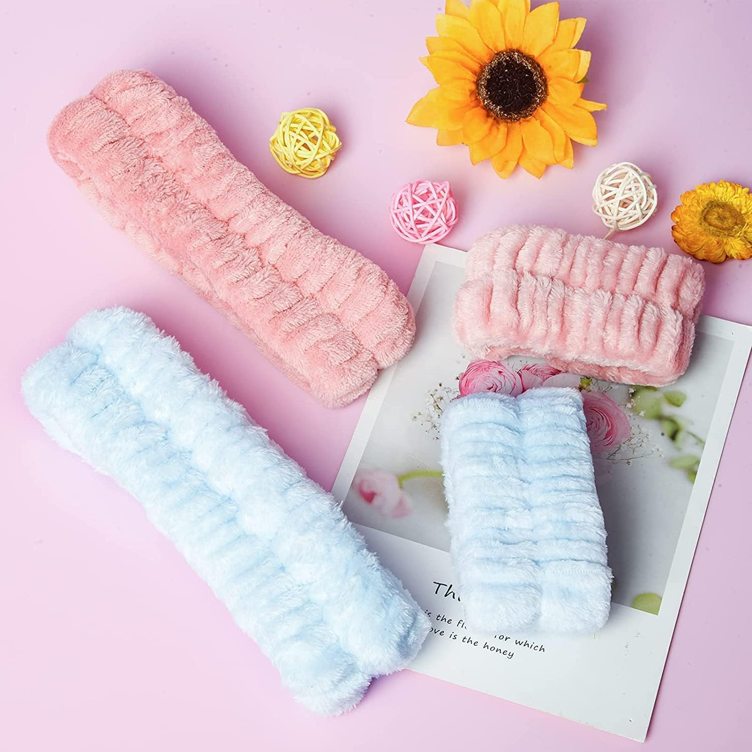 Spa Face Headband Wrist Wash Band Set, Microfibre Face Makeup Headbands, Wrist Wash Band, Absorbent Sweatband, Face Band for Make-Up, Pack of 12 image number 4