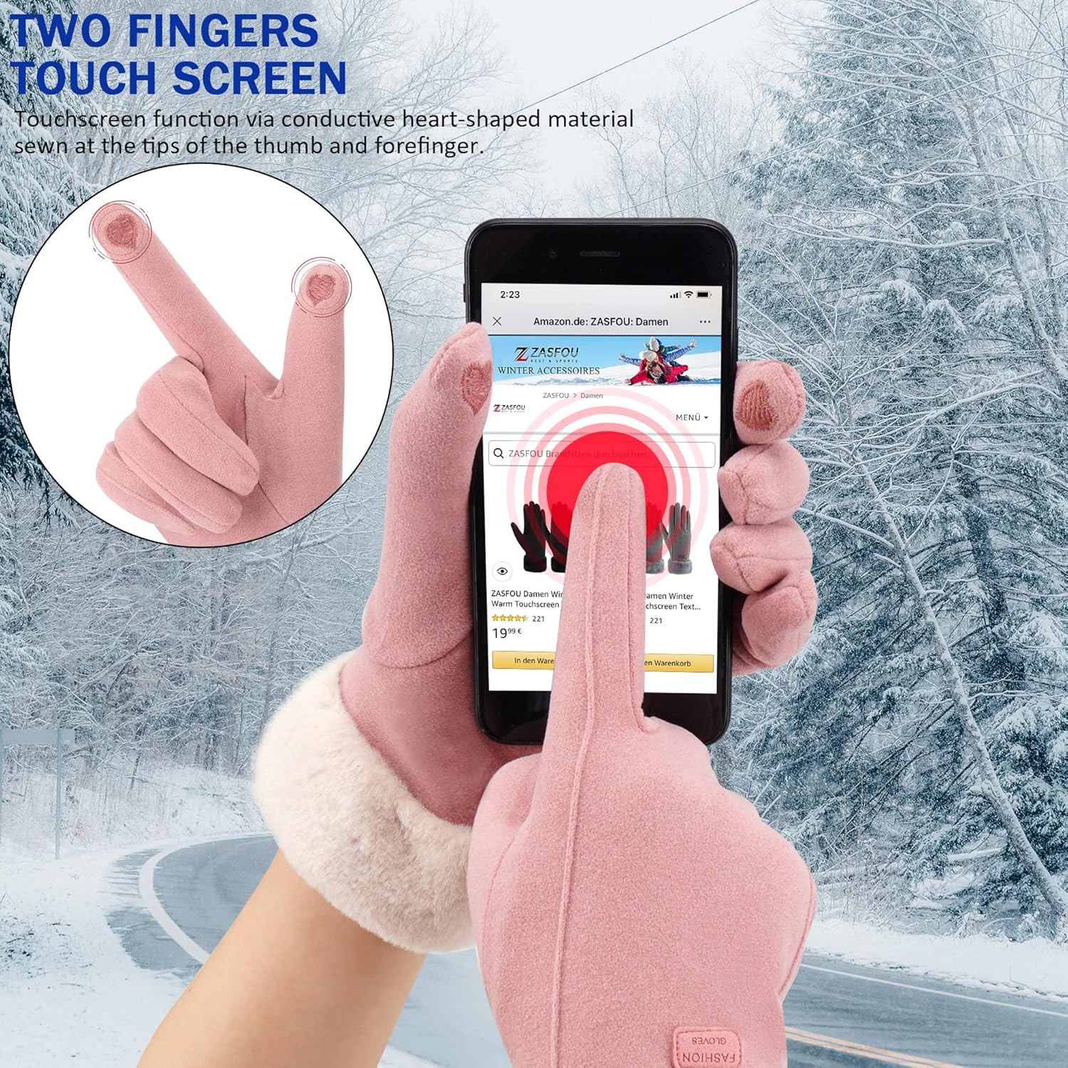Womens Winter Warm Touchscreen Texting Gloves with Thermal Fleece Lined for Cold Weather - Pink image number 2