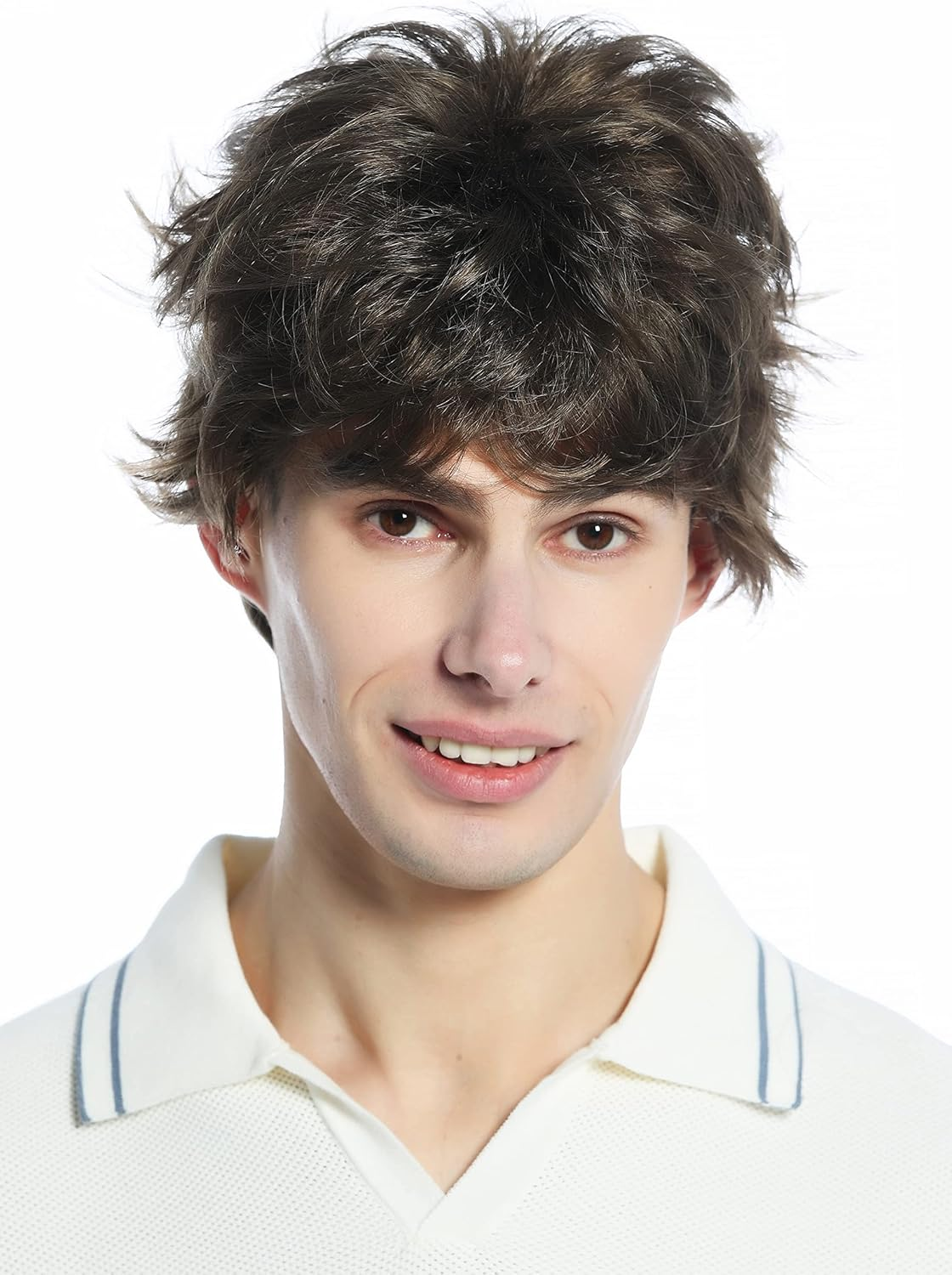 WIG ME up - M-252A-18 Wig Men Women Short Retro 80S Toupeed Wild as Uncombed Brown Medium Brown image number 5