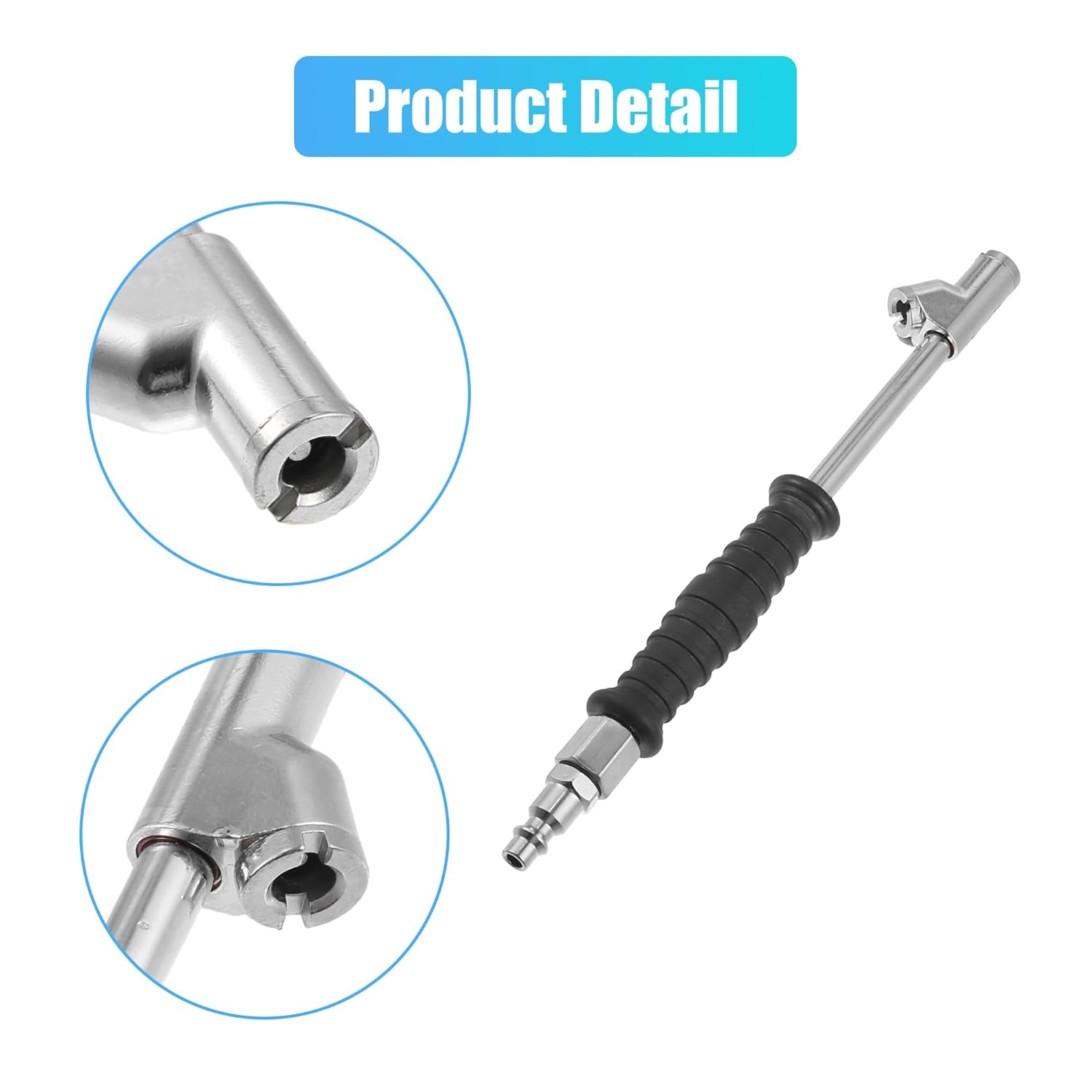 Uxcell 1 Set Metal Dual Head Car Air Tire Tyre Inflator Chuck Valve Silver Tone Black for Tire Inflator Gauge and Air Compressor Accessories image number 3