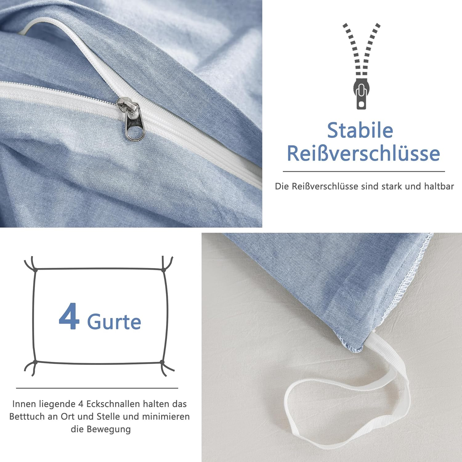 Atsense Bed Linen 135 X 200 Cm Cotton 4-Piece Bedding Sets Sky Blue &Ouml;kotex Certified with Linen-Like Handle, Breathable, 2 Duvet Covers and 2 Pillowcases 80 X 80 Cm image number 5