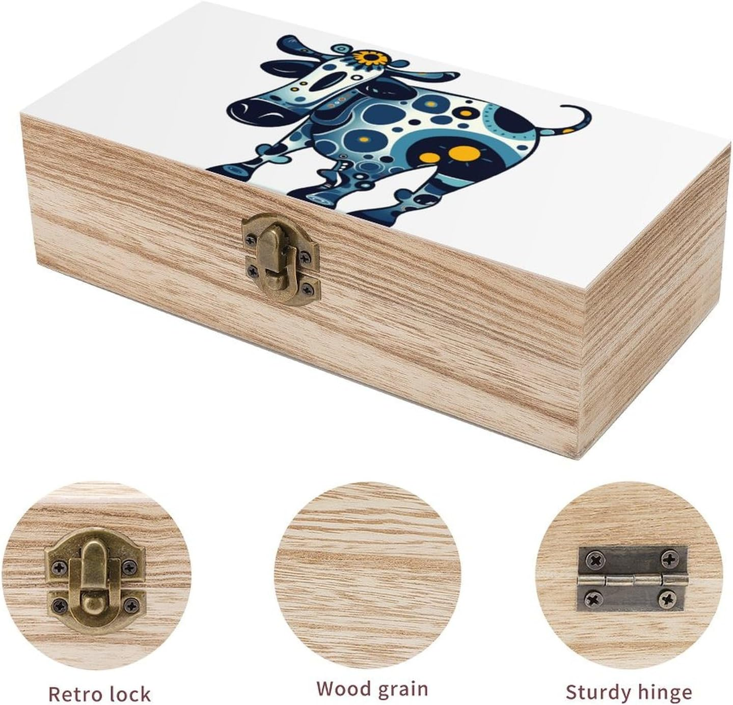 Cow Wooden Box Wood Wedding Keepsake Boxes with Lids Small Decorative Boxes Lightweight Wooden Memory Storage Box for Crafts Keepsakes Jewelry Photo Letter Storage image number 1