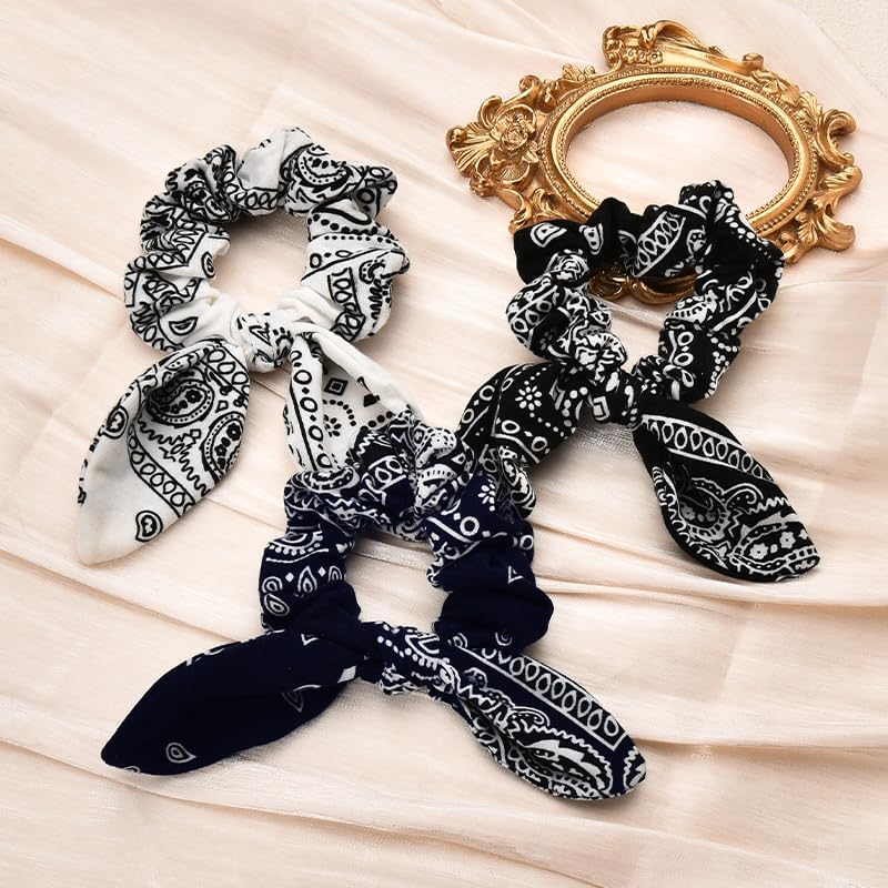 Scrunchy Hair Ties Bandana Hair Bow Ribbons for Women Bunny Ear Scrunchies for Women Girls Ponytail Holder image number 3