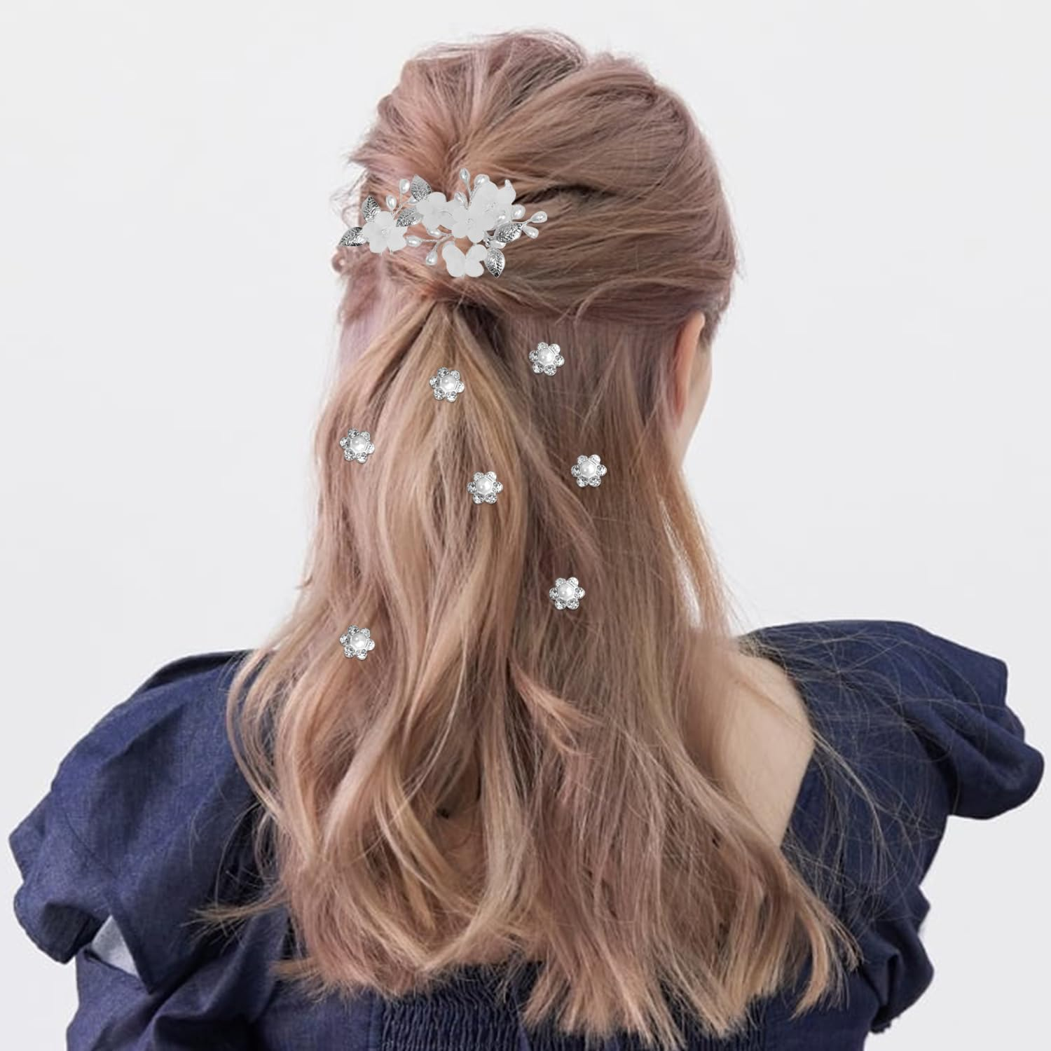 5 Pieces Flower and Leaf Hairpins, 12 Spiral Hair Accessories, Elee Hair Accessories, Hairstyle Decorations, Wedding Dressing Supplies. image number 3