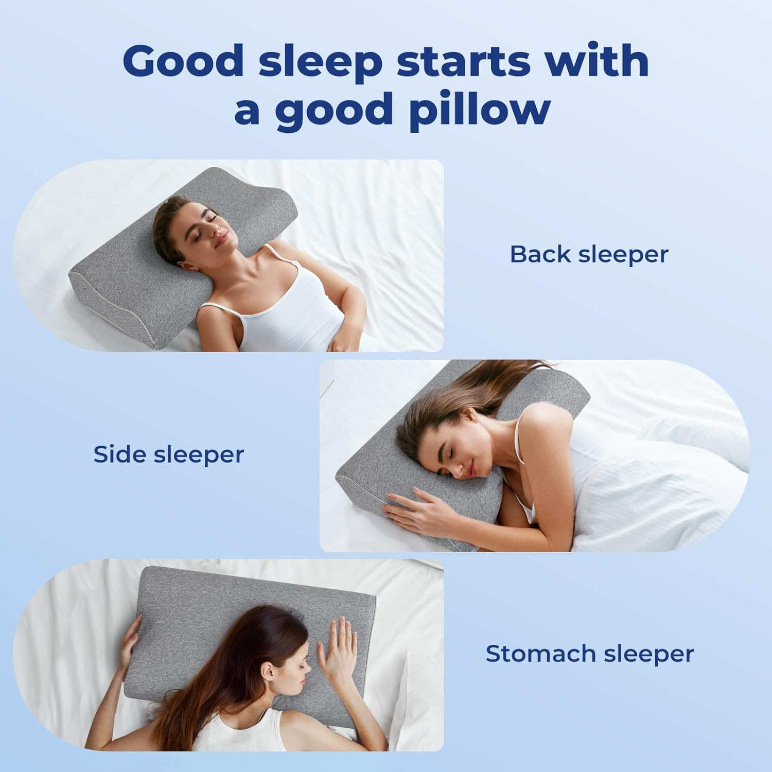 Dreamz 2 Pack Cervical Memory Foam Pillow for Neck Pain Relief &ndash; Ergonomic Contour Pillow with Dual Height Support (8Cm/11Cm),Orthopedic Bed Pillow for Side,Back & Stomach Sleepers - 60X35Cm （Gray） image number 2