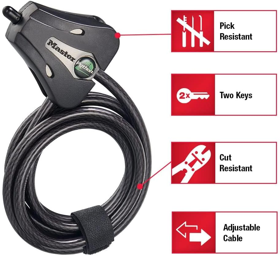 Master Lock 8418D Python Adjustable Locking Cable, 6-Foot, 5/16-Inch Diameter, Black image number 3