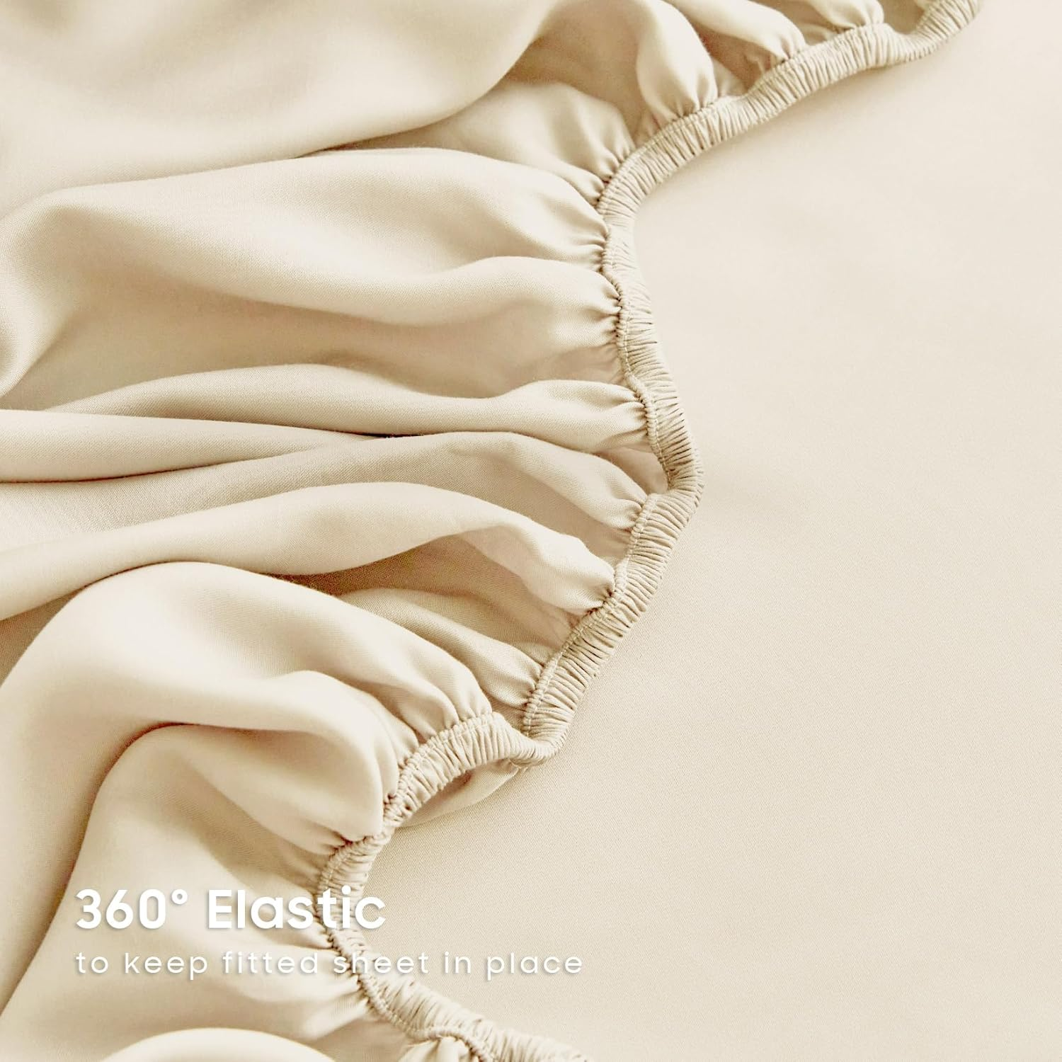 Wake in Cloud - 100% Bamboo Fitted Sheet Set, 3 Pieces, Cooling Breathable & Soft Bed Sheets, Hotel Luxury Silky Bedding, Extra Deep Fitted Sheet & 2 Pillowcases, Ivory, Queen Size image number 7