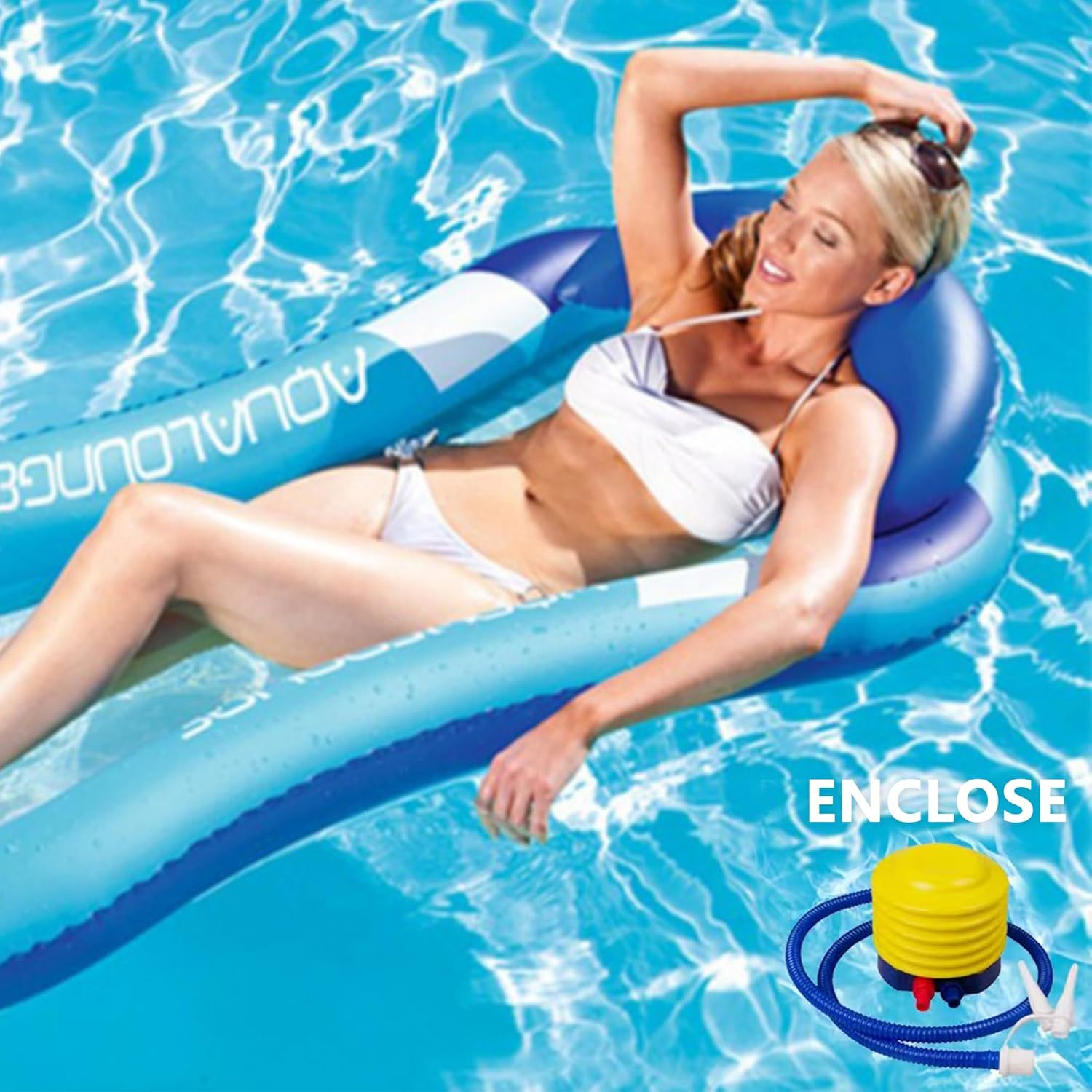 Tanning Pool,Inflatable Floating Row, Collapsible with Backrest,Inflatable Sofa Floating Bed for Adults, Water Lounge Chair Toy, Blue image number 3