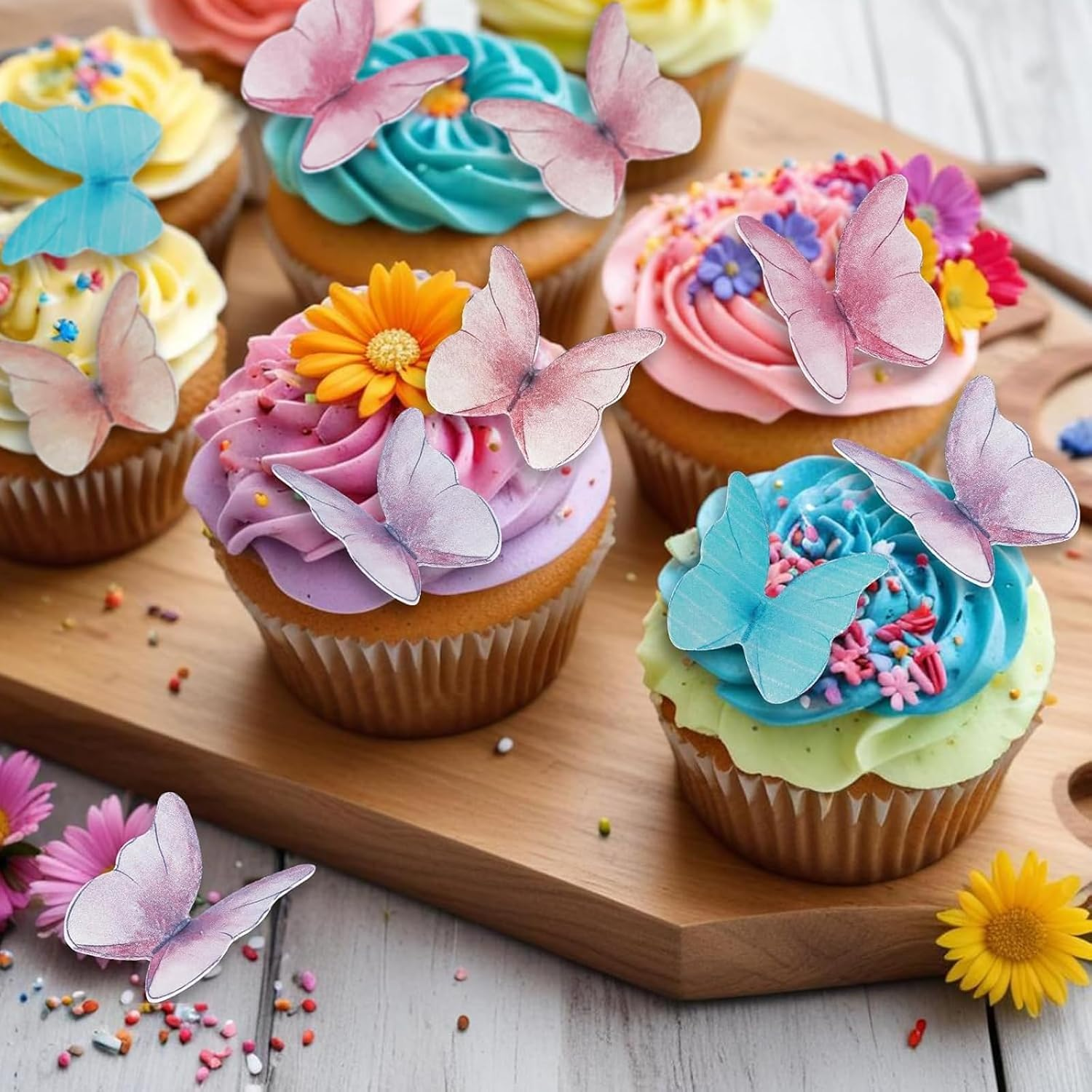 Jotia 48Pcs Butterfly Birthday Cake Topper Decoration, Edible Butterfly Cake Topper 3D Colorful Realistic Cake Topper Edible Butterfly Cake Decorations Edible Wafer Paper for Birthday (Pink) - Pink image number 4