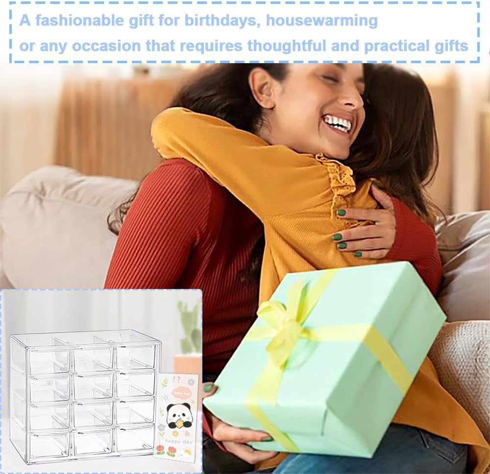 Clear Acrylic Desk Organizer with 12 Mini Stackable Drawers - Perfect for Makeup, Jewelry, Crafts & Office Supplies, Includes Sticker Labels (2) image number 3