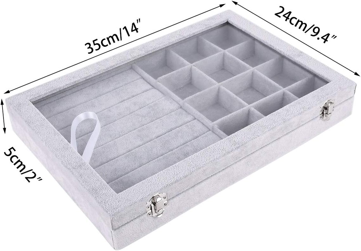 AUTOARK Ice Velvet Clear Lid 12 Grid Jewelry and 7 Slots Jewelry Rings Earrings Tray Showcase Display Organizer,Aj-026 image number 5