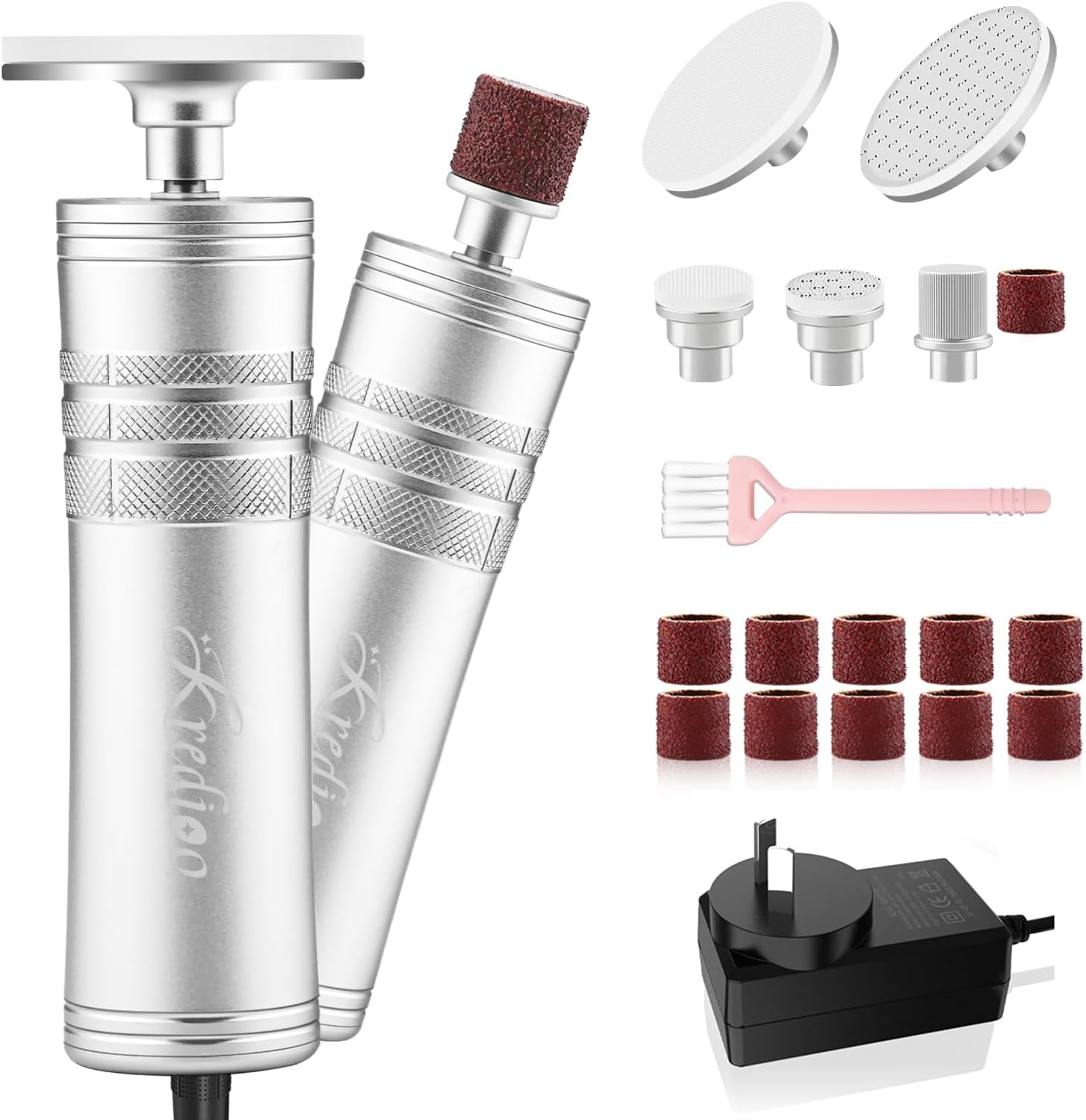 Kredioo Nail Drill Electric Foot File Callus Remover Scrubber for Women 5 Nano Glass File German Technology Grinding Sanding Pedicure Tools for Feet Sensitive Skin Adjust Speed R/F Direction Remove Calluses image number 1