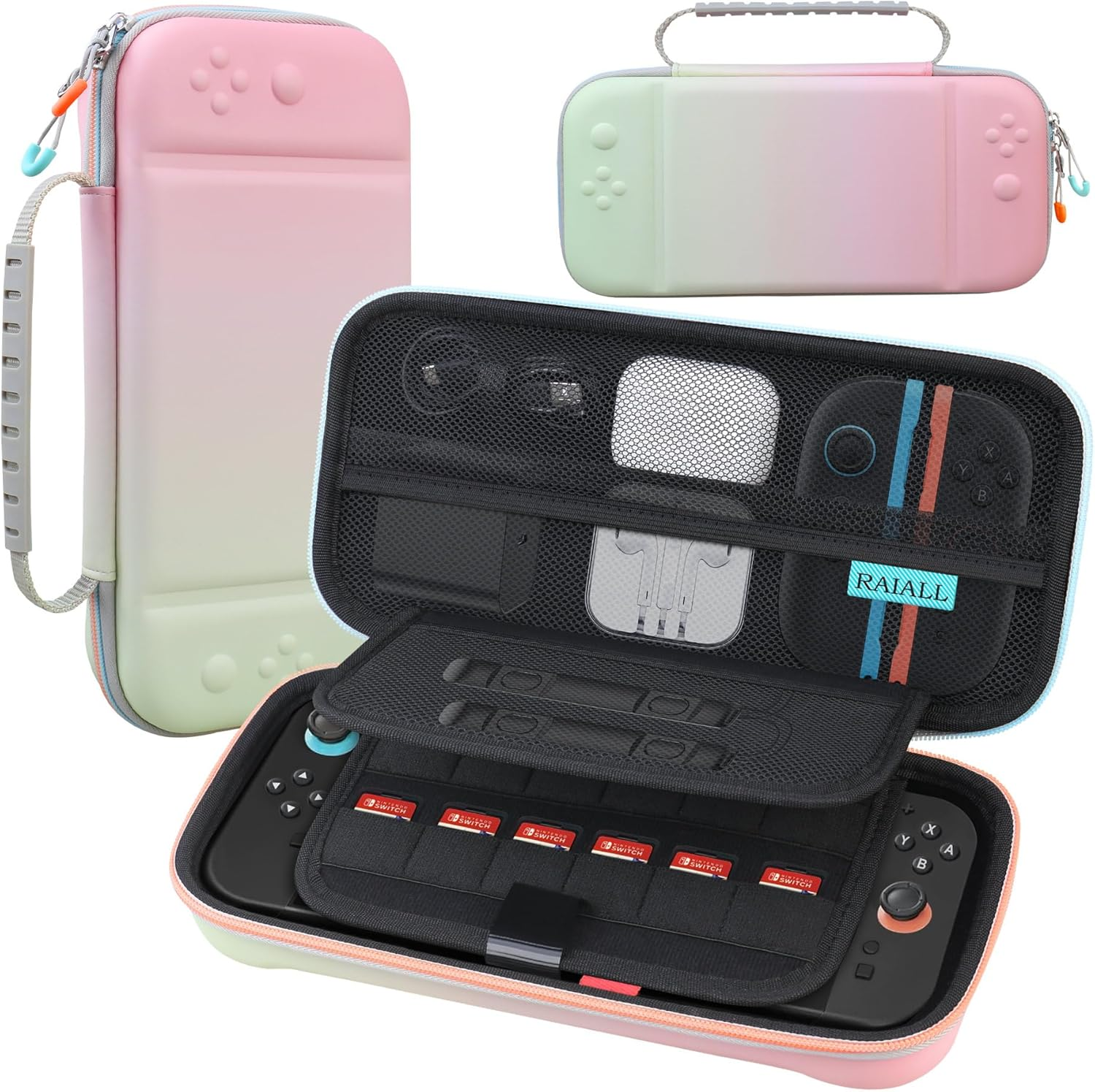 RAIALL Carrying Case for Nintendo Switch 2 (2025), Large Capacity Protective Hard Shell Portable Travel Case Pouch, with 24 Game Card Slots and Pockets for Console &Accessories, Purple-Blue-Gradient