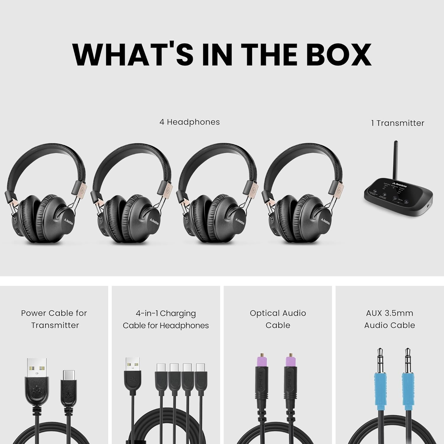 Avantree Quartet 2 - Bluetooth-Compatible Wireless Group Listening Headphones & Transmitter Set for Parties, Silent Discos, Church, TV - Multiple Rechargeable Headphones with Low Latency & Clear Sound image number 4