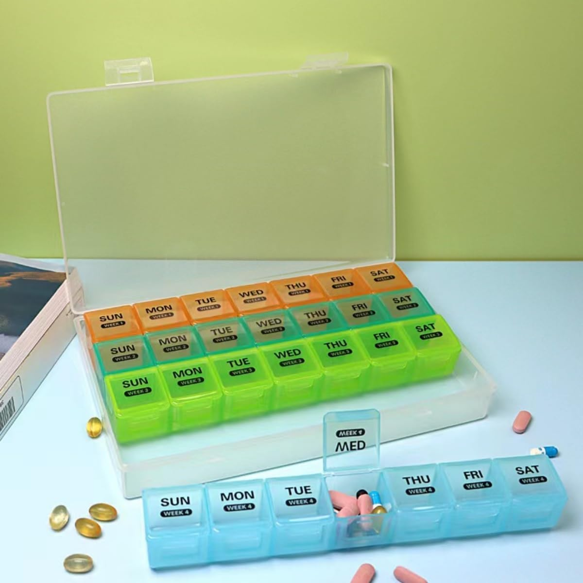 28 Compartments Large Pill Box Organisers, Portable Detachable Dustproof Pill Box, One Month Split On-The-Go Storage Large Capacity Pill Box,White&hellip; - Multicolor image number 4