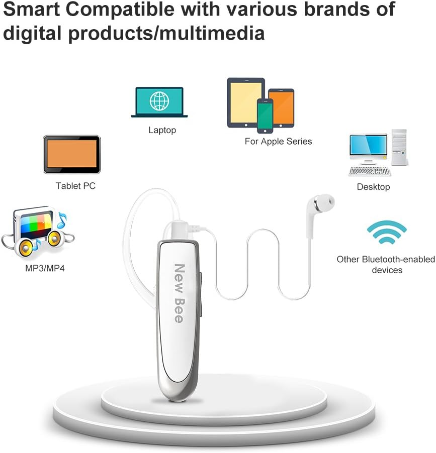 Bluetooth Headset Handsfree Wireless Bluetooth Earpiece New Bee Driving Earphone with Noise Cancelling Microphone 24 Hrs Talk Time Business In-Ear Headphones Earbuds for Apple Iphone X 8 7 6 6S, Samsung Galaxy, HTC, LG, SONY, PC, Laptop (White) image number 5