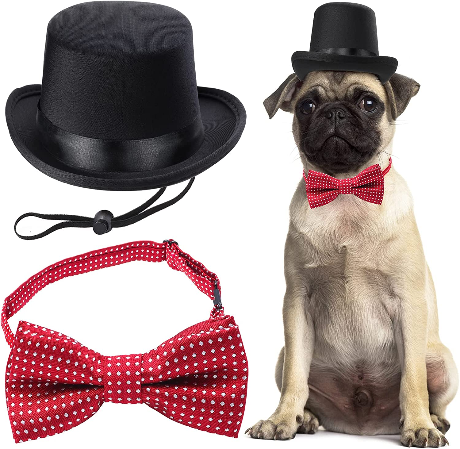 Yewong 2 Pieces Pet Formal Accessories Set - Top Hat with Necktie/Bowtie for Dog Cat Birthday Party Graduation Halloween Costumes (Black-A) One Size image number 3