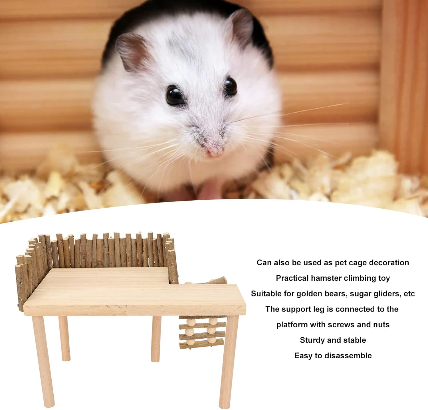 Hamster Climb Platform Decorative Wooden Small Pet Activity Playground with Ladder for Golden Bear Sugar Glidersmall Animals Activity Set with Ladder Food Bowl image number 1