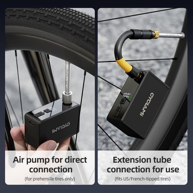 Mini Electric Bicycle Pump,130Psi Auto Stop Bicycle Air Pump with Memory Function, Presta and Schrader Valve for All Bike, Type-C Rechargeable Battery