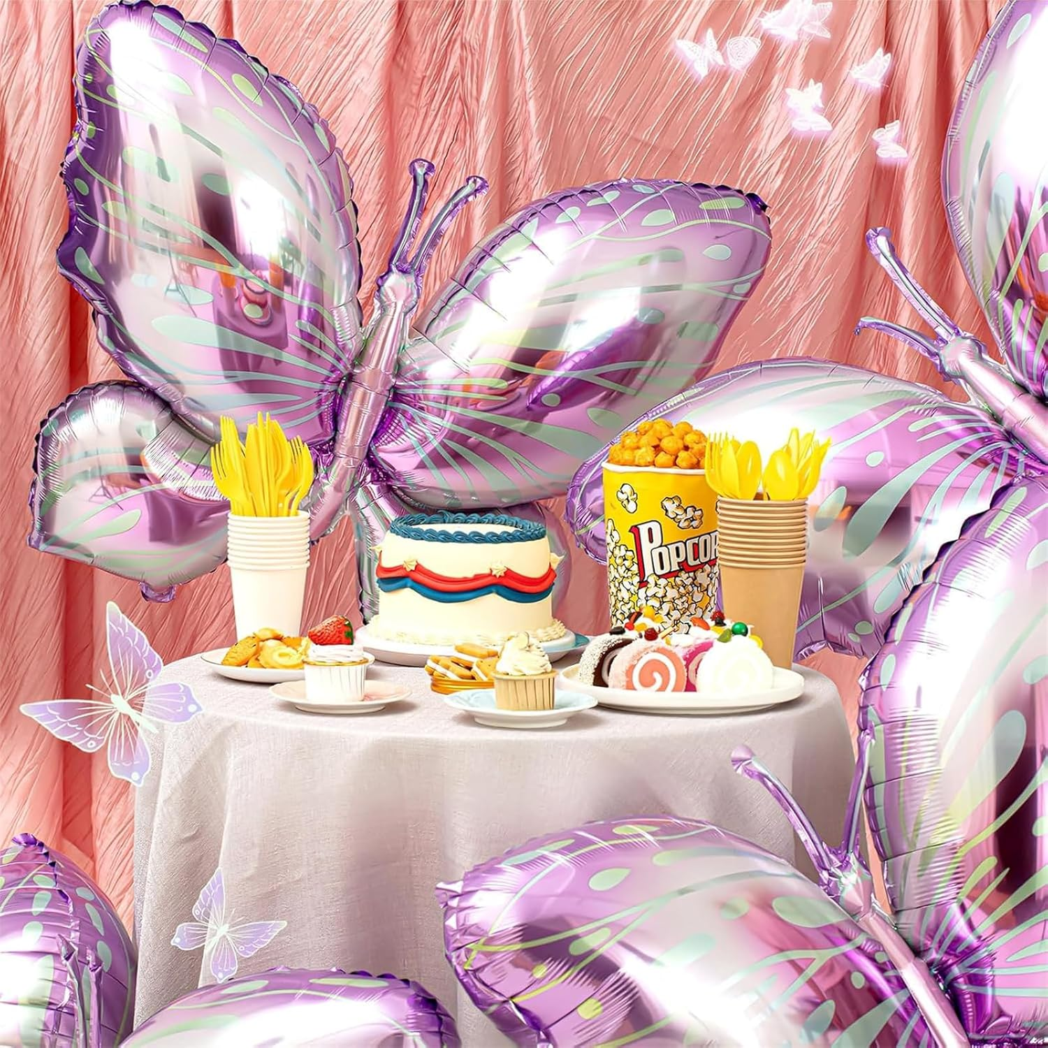 Purple Butterfly Balloons 6 Pcs Butterfly Foil Mylar Balloons for Butterfly Themed Party Wedding Birthday Party Baby Shower Decorations Supplies (100X66Cm)