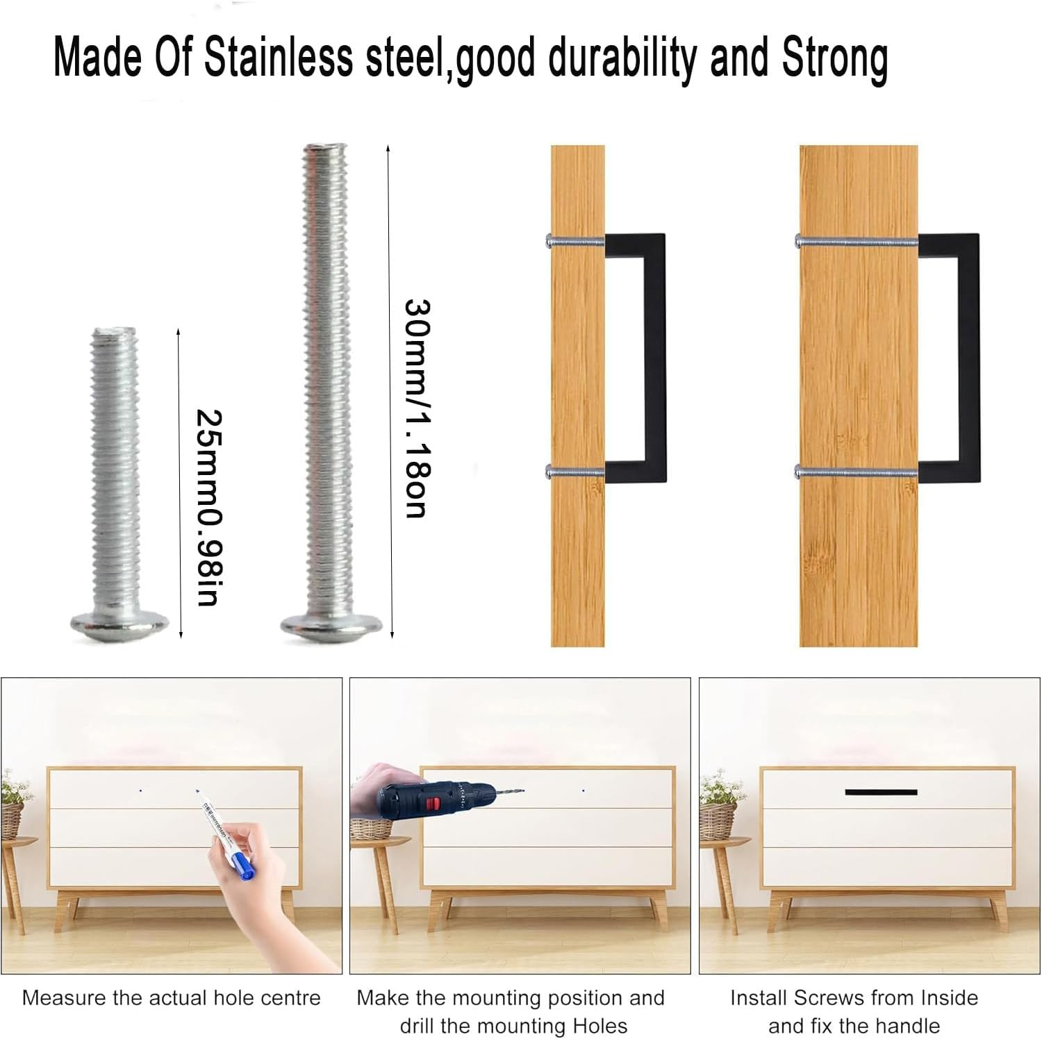 WADY 10Pcs Hole Center Kitchen Square Cabinet Handles, Black Stainless Steel Cabinet Pulls Drawer Pulls Kitchen Cabinet Hardware Kitchen Handles,Modern Square Drawer Pulls (128Mm) image number 6