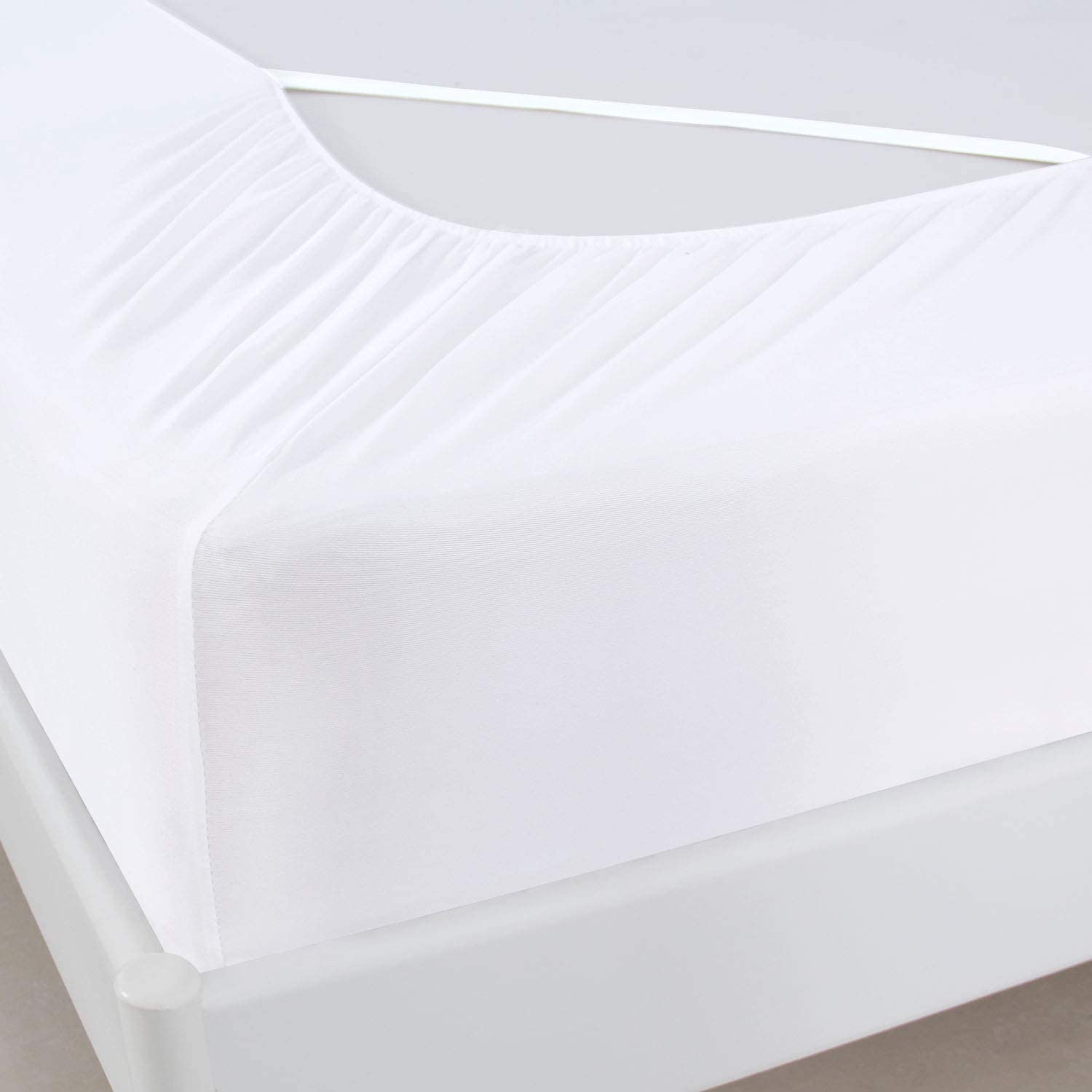 Box Spring Cover Queen Size, Elastic Fabric Wrap around 4 Sides Bed Skirt, Sleek Alternative for Bed Skirts for Hotel/Home, Fits Box Springs up to 13&rdquo;, White image number 2