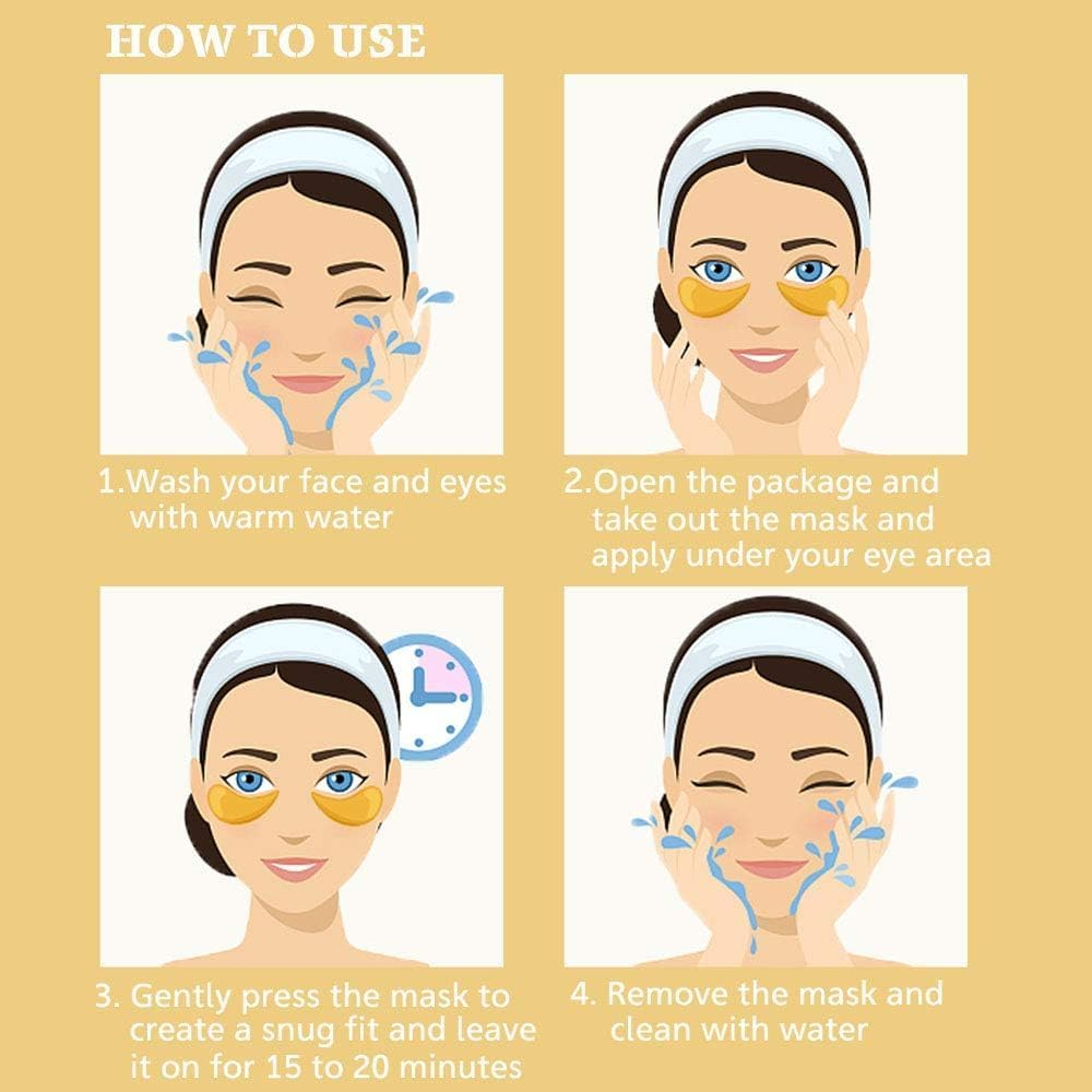 Sunblue Gold Collagen under Eye Patches - 30 Pairs Moisturizing Eye Masks for Dark Circles, Puffiness, Wrinkle Reduction - Hydrating Gel Eye Pads image number 2