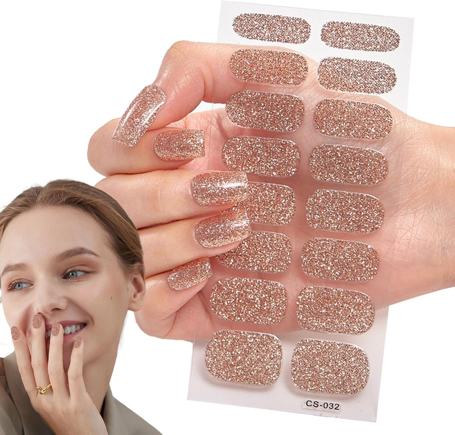 GEUGECY Semi Cured Gel Nail Strips, Long-Lasting Gloss Stickers, Soft Adhesive Glitter Wraps, Peel and Stick for Quick Nails Makeover - Cs030 image number 4