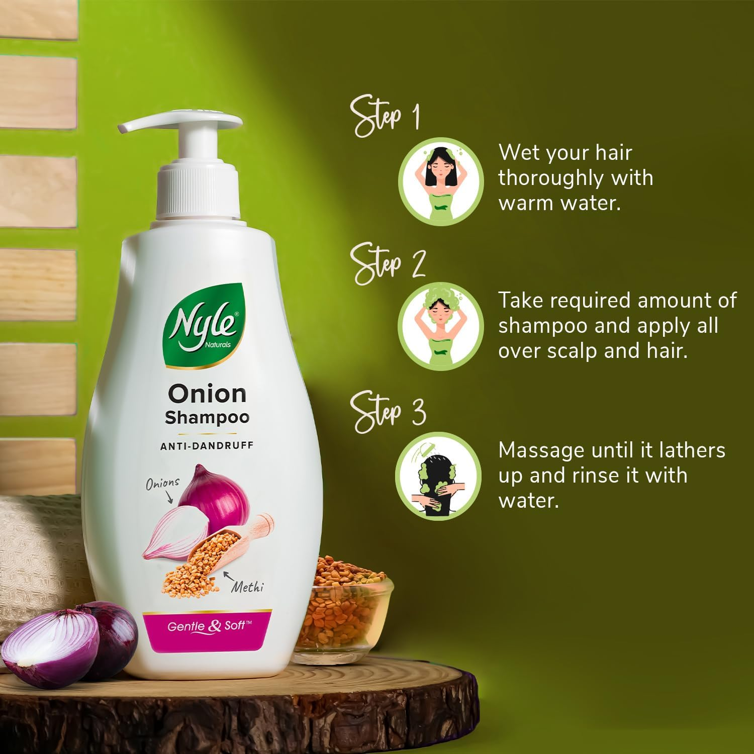 Nyle Naturals Onion and Methi anti Dandruff 2 In1 Shampoo with Active Conditioner, 800Ml image number 3