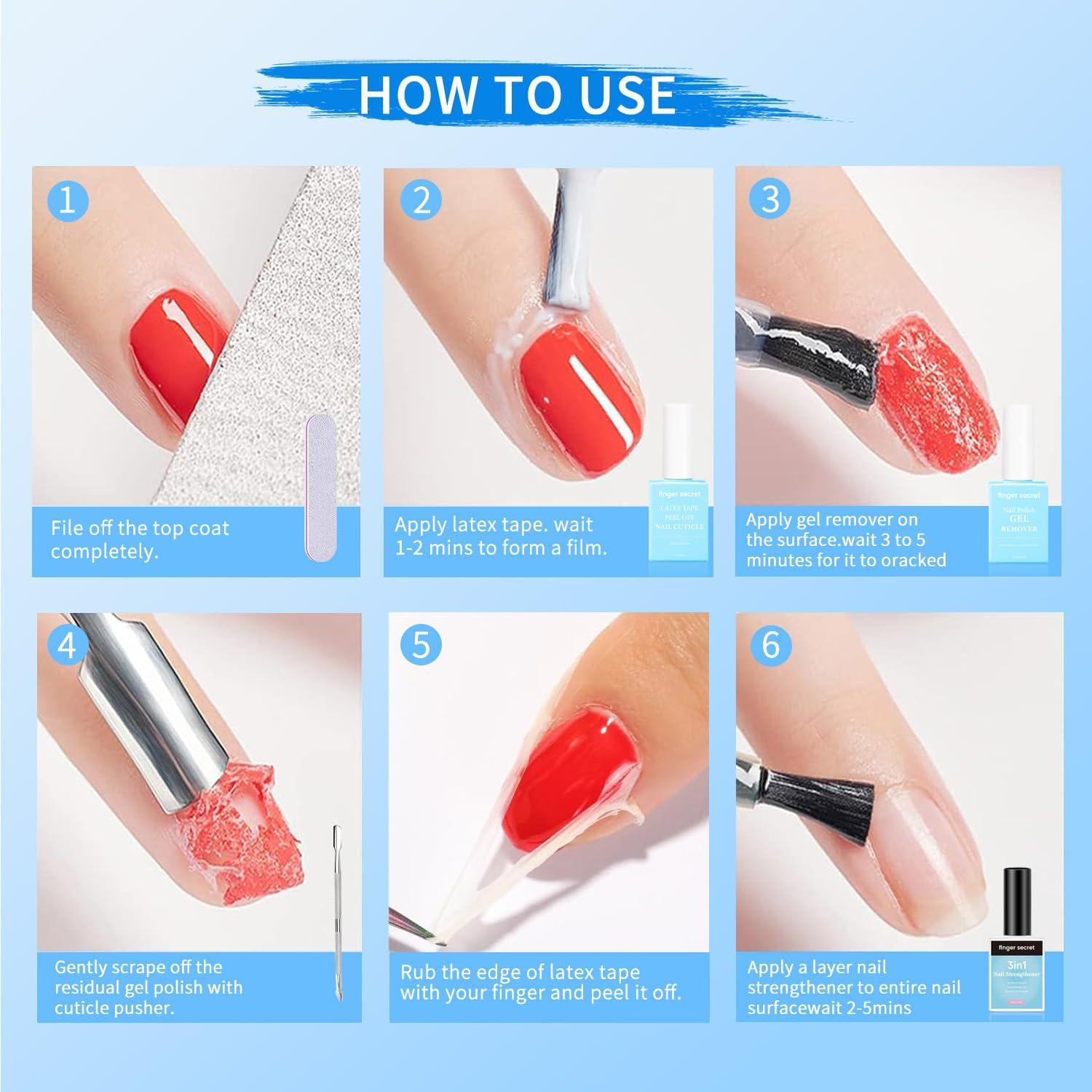 Finger Secret Nail Polish Gel Remover Kit - Removes Gel Polish Easily, Liquid Latex for Nails,Strengthens Weak Nails,With Perfect Manicure.Convenient and Portable for All Your Nail Care Needs. image number 3