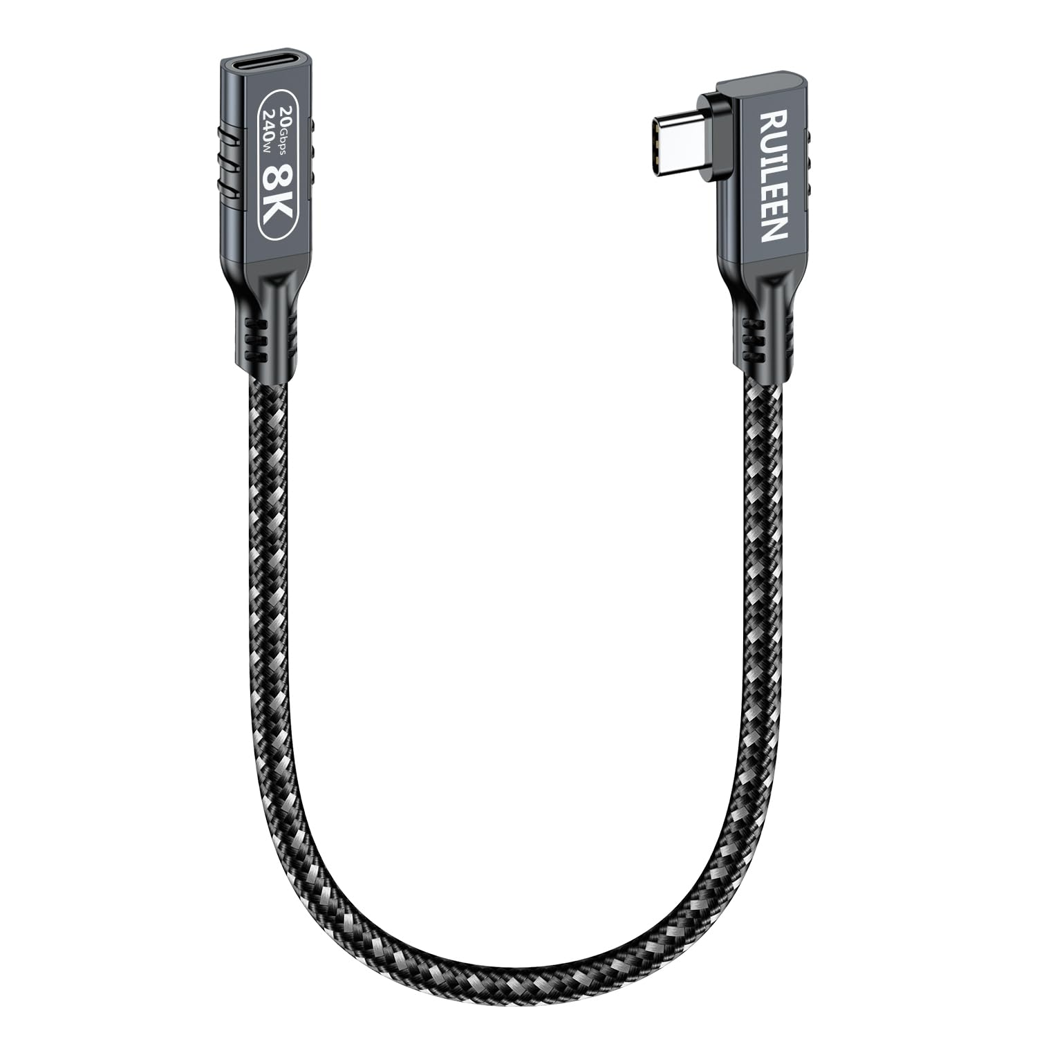 240W 20Gbps USB-C Right Angle Extension Cable [5 M], USB-C Male to Female 90 Degree Extender,5A Fast Charge 8K Video Support, Nylon Braided & Aluminum Housing for Macbook/Ipad Pro/Galaxy (Black)