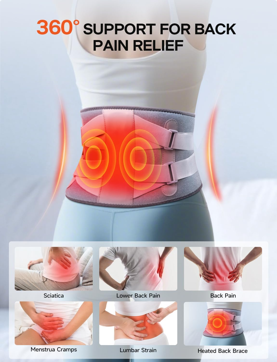 ALLJOY Cordless Heating Pad for Back, 60" Portable Lower Back Massager with Heat, Rechargeable Heating Pad for Cramps Pain Relief, 3 Heat 5 Vibration, Lock Screen, Lumbar Support, Gifts for Women Men image number 3