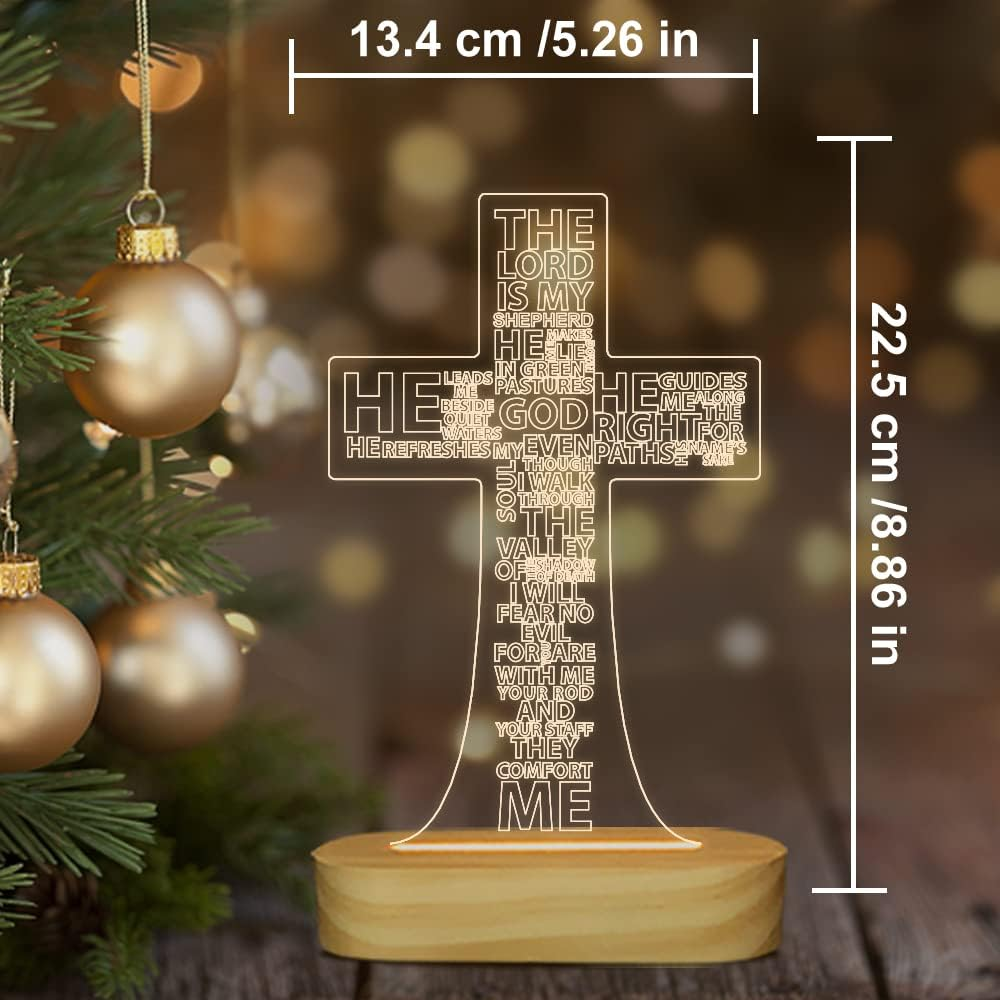 Jesus Cross 3D Night Light Desk Table Lamps,Warm Colors LED Wooden Lighting for Holiday Gifts image number 2