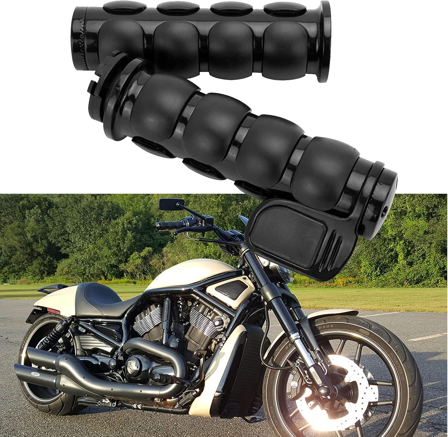 Pair of 1" Dual Chrome Motorcycle Bar End Hand Grips Handlebar Compatible with Cruisers Harley Yamaha Suzuki