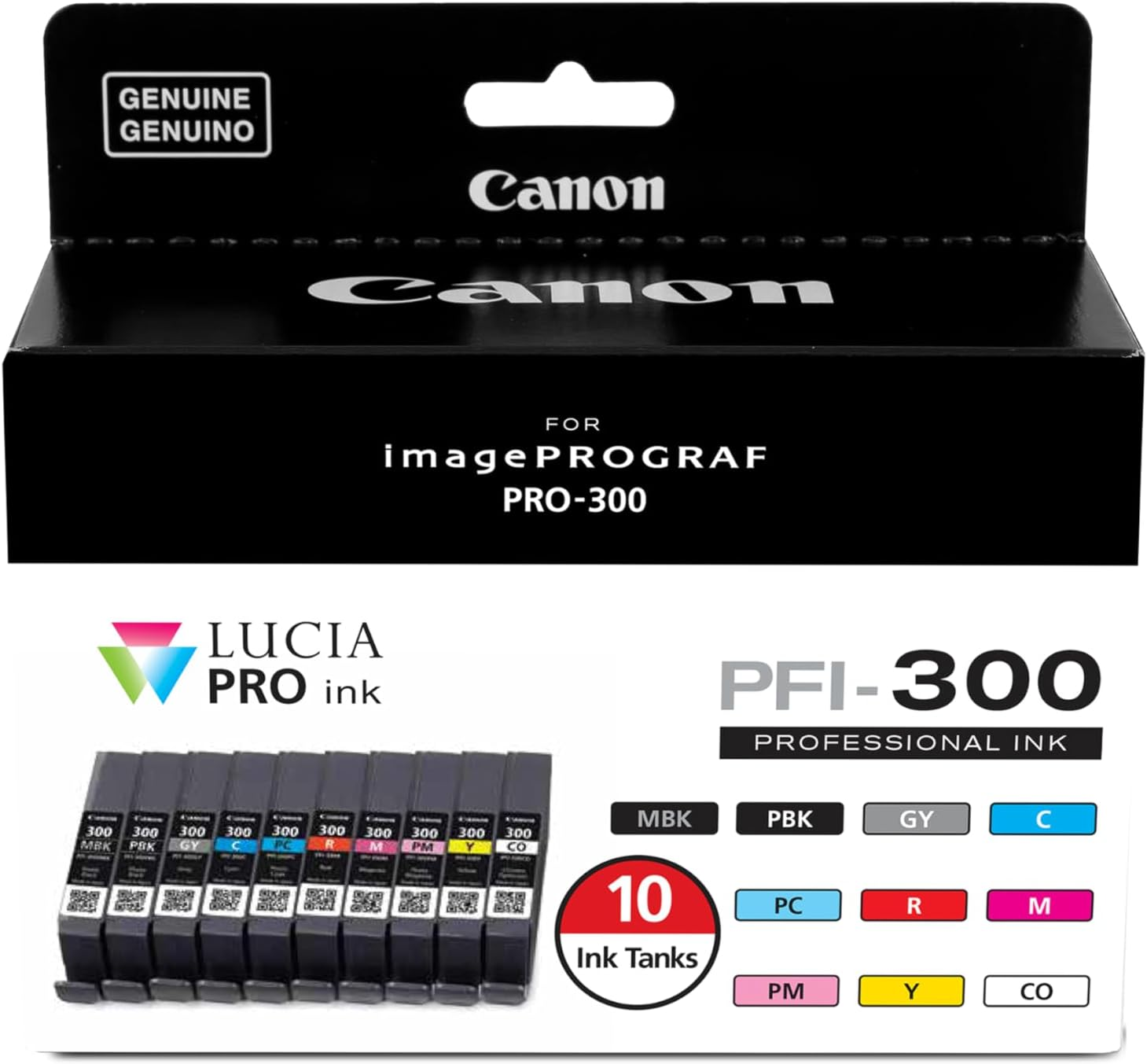 Canon PFI-300 Lucia PRO Ink, 10 Ink Tanks, Compatible to Imageprograf PRO-300 Printer, Multi, Standard (4192C007) image number 1
