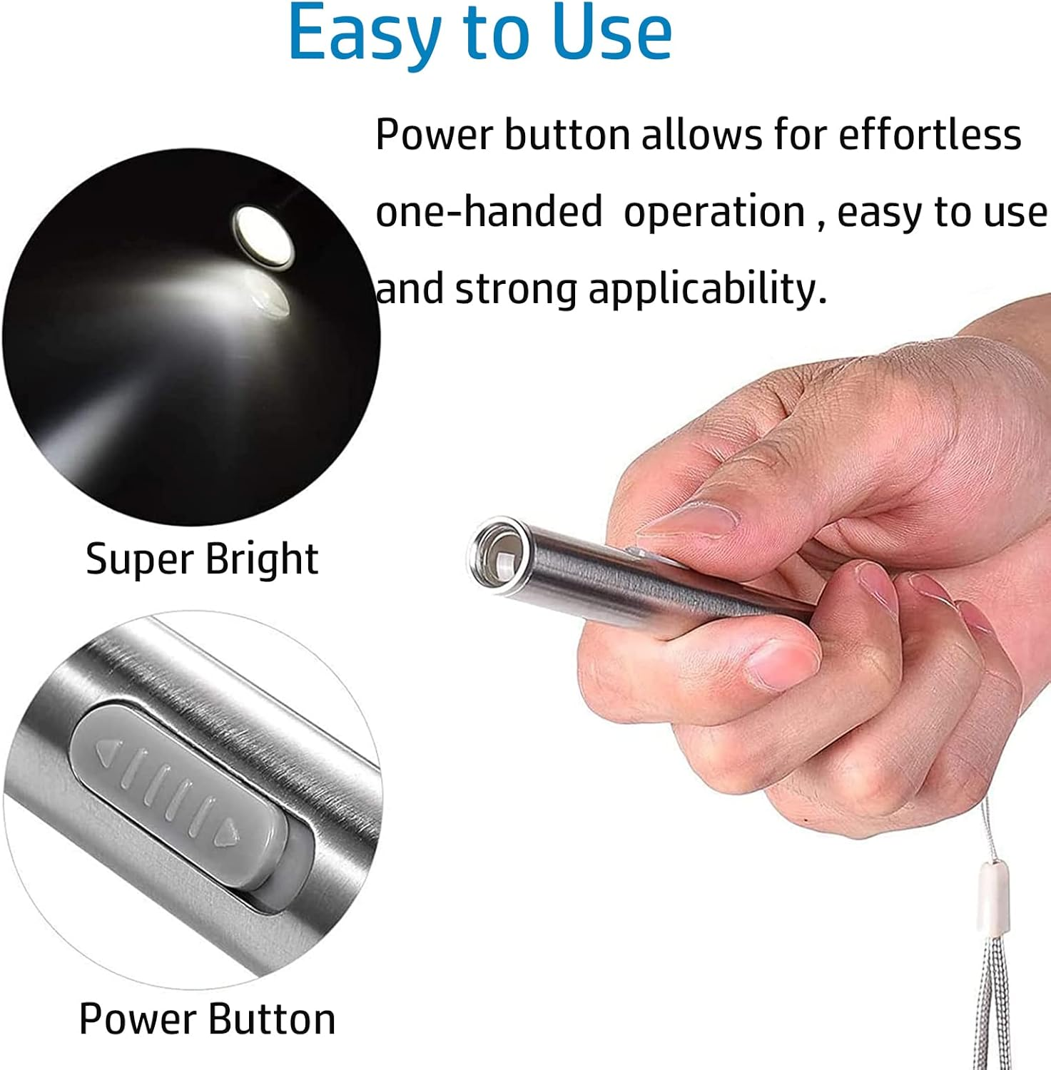 YUENTOEN Pen Light, Mini Pen Torch Light, Rechargeable LED Flashlight with USB Cable for Home Camping Outdoor and Emergency (Silver) image number 6