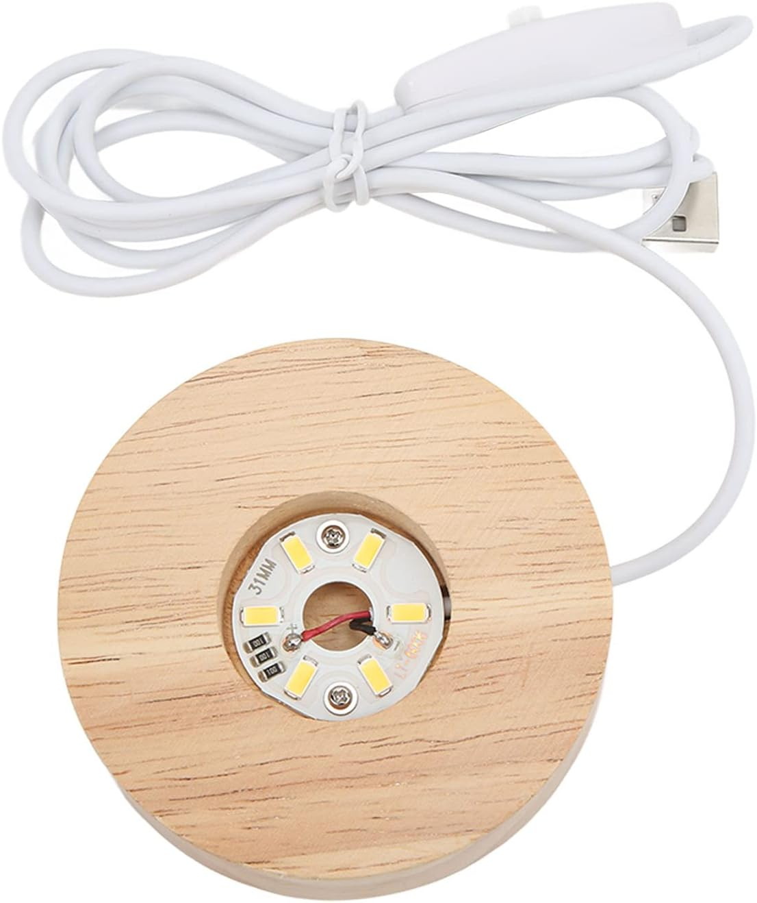Bewinner LED Wood Display Base, LED Light Base USB Elegant Style, LED Light Base for Selenite Tower Crystal Glass Resin Art (White Base), BEWINNERYQ6SXG3T8P-12