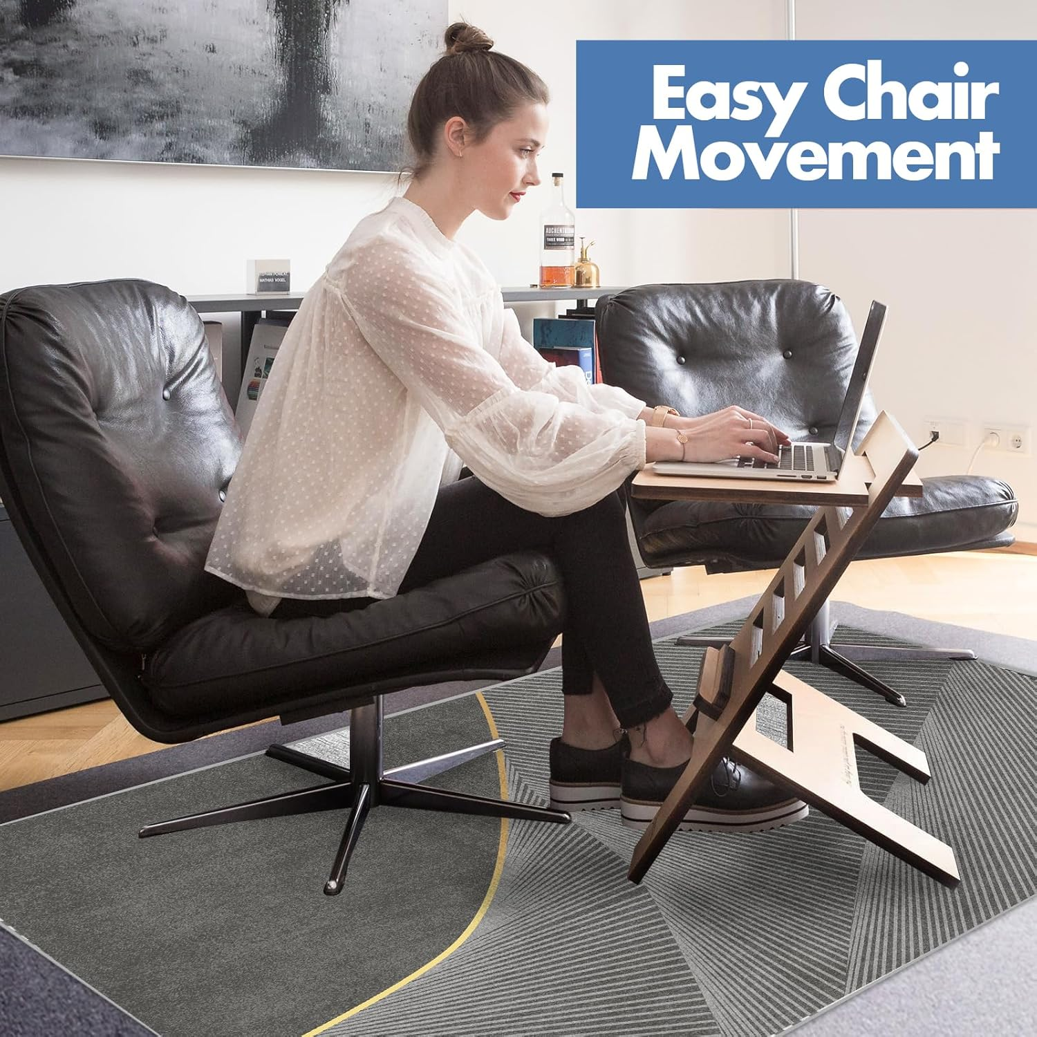 Office Chair Mat for Hardwood Floors, 120X100Cm Anti-Slip Desk Chair Mat, Highly Quality Computer Chair Mat for Rolling Chair, Multi-Purpose Floor Protector for Home Office-Blackgold - Black image number 3