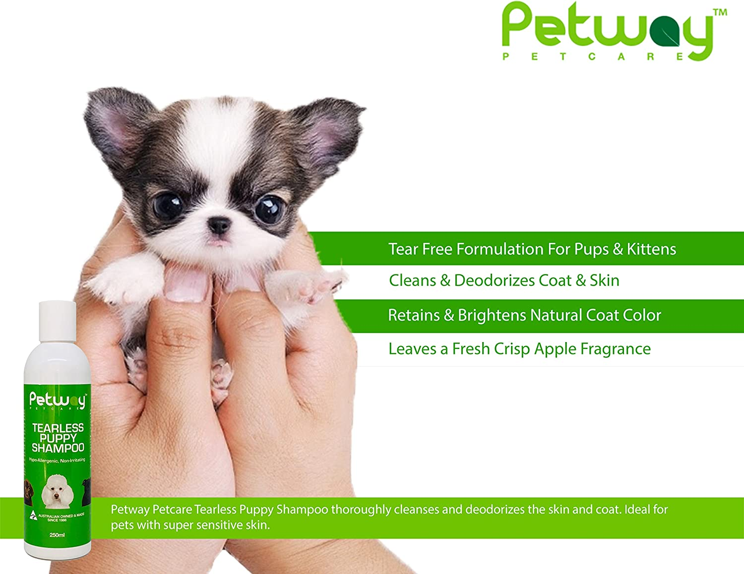 Petway Petcare Tearless Puppy Shampoo for Puppies and Kittens with Sensitive Skin, Hypoallergenic, Brightens and Highlights Natural Coat Colors, Free of Phosphates, Gentle on Puppies Eyes, 250Ml image number 3