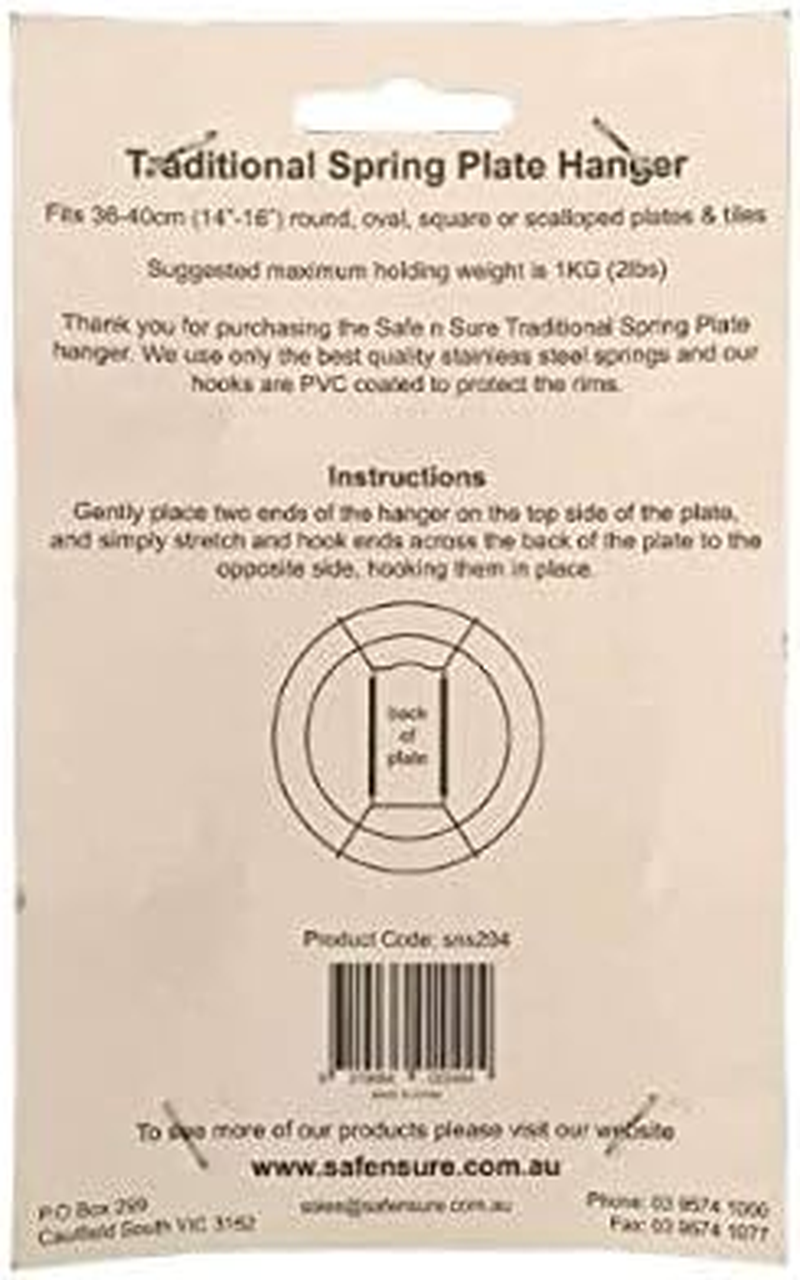 Safe N Sure Traditional Spring Wall Hangers Size 4- for Plates between 36-40Cm in Diameter