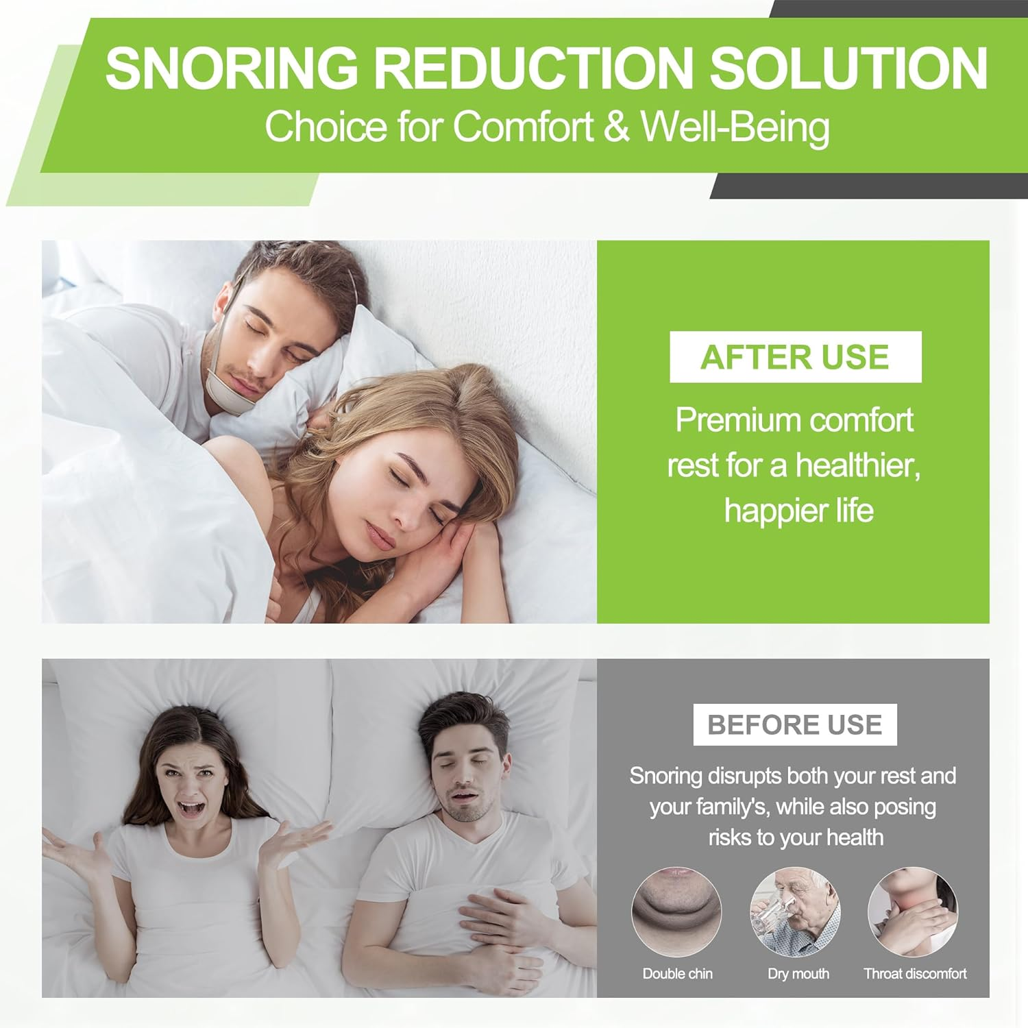 2 PCS Chin Strap for Sleeping and Mouth Breathers - Chin Straps for Men and Women, Jaw Strap to Reduce Air Loss, Instant Mouth-Snoring Relief, Great Value Supplies by Airsmart.