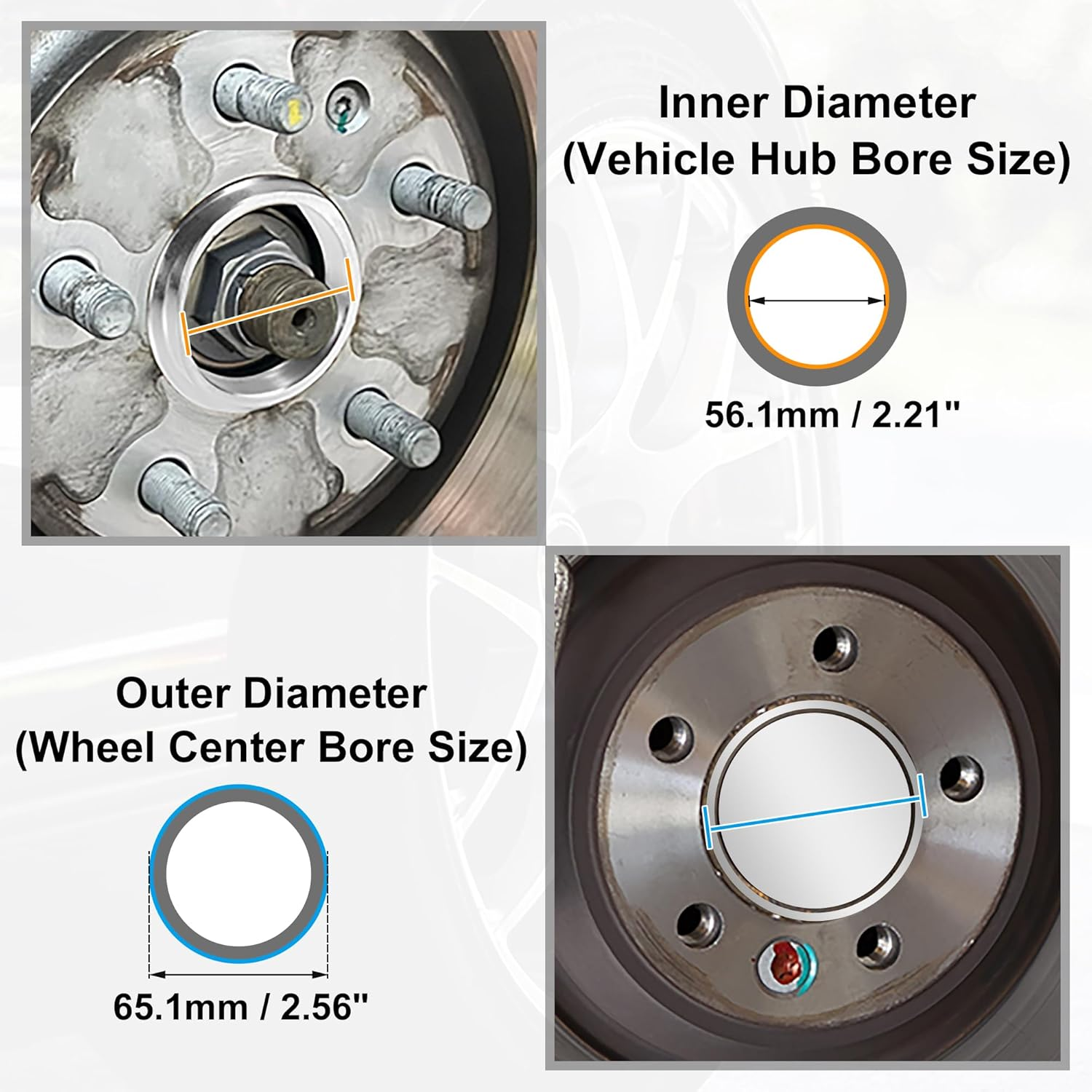 X AUTOHAUX 4 Pcs OD 65.1Mm to ID 56.1Mm Aluminum Alloy Car Hub Centric Rings Wheel Bore Center Spacer image number 4