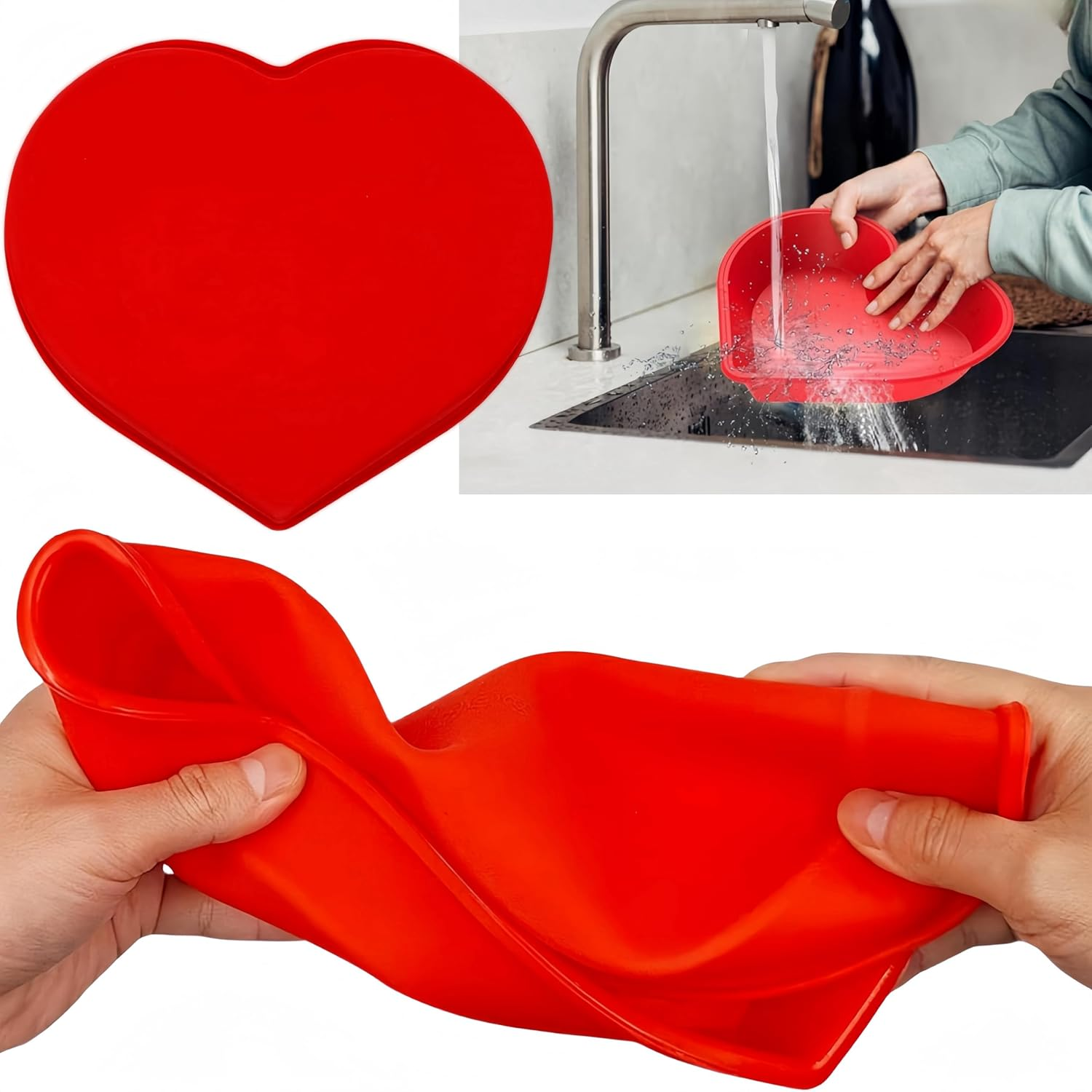 Heart Shaped Cake Pans, 10 in Silicone Cake Baking Tray,3 Pcs Reusable Cake Molds, Heat Resistant Nonstick Cheesecake Molds for Cake,Cheesecake,Muffin,Chiffon Cake image number 3